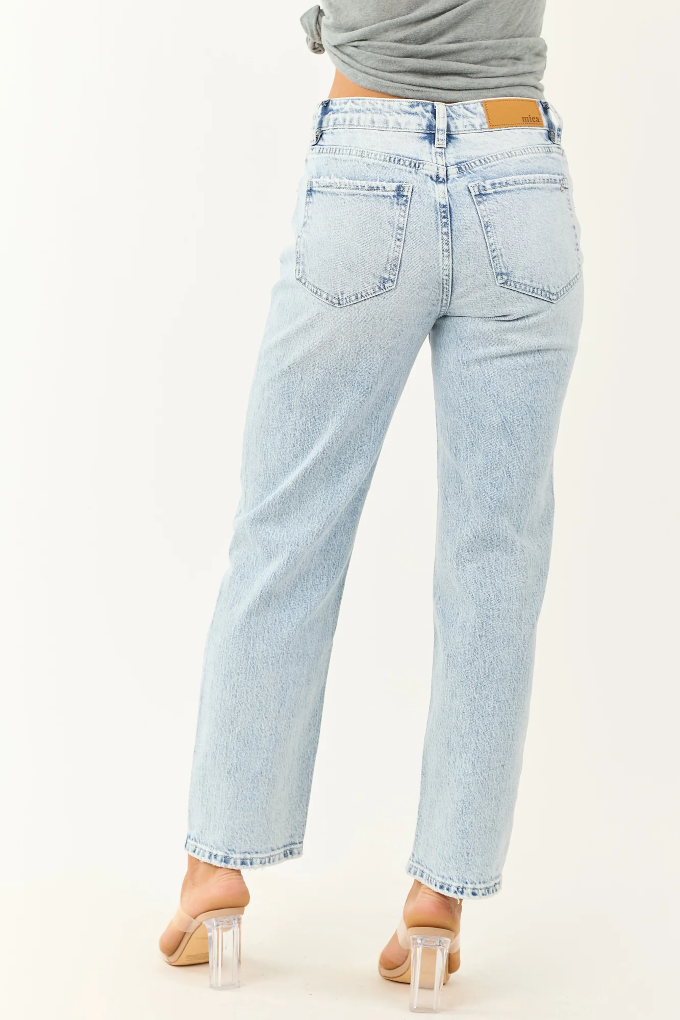 Light Acid Wash High Rise Straight Leg Jeans