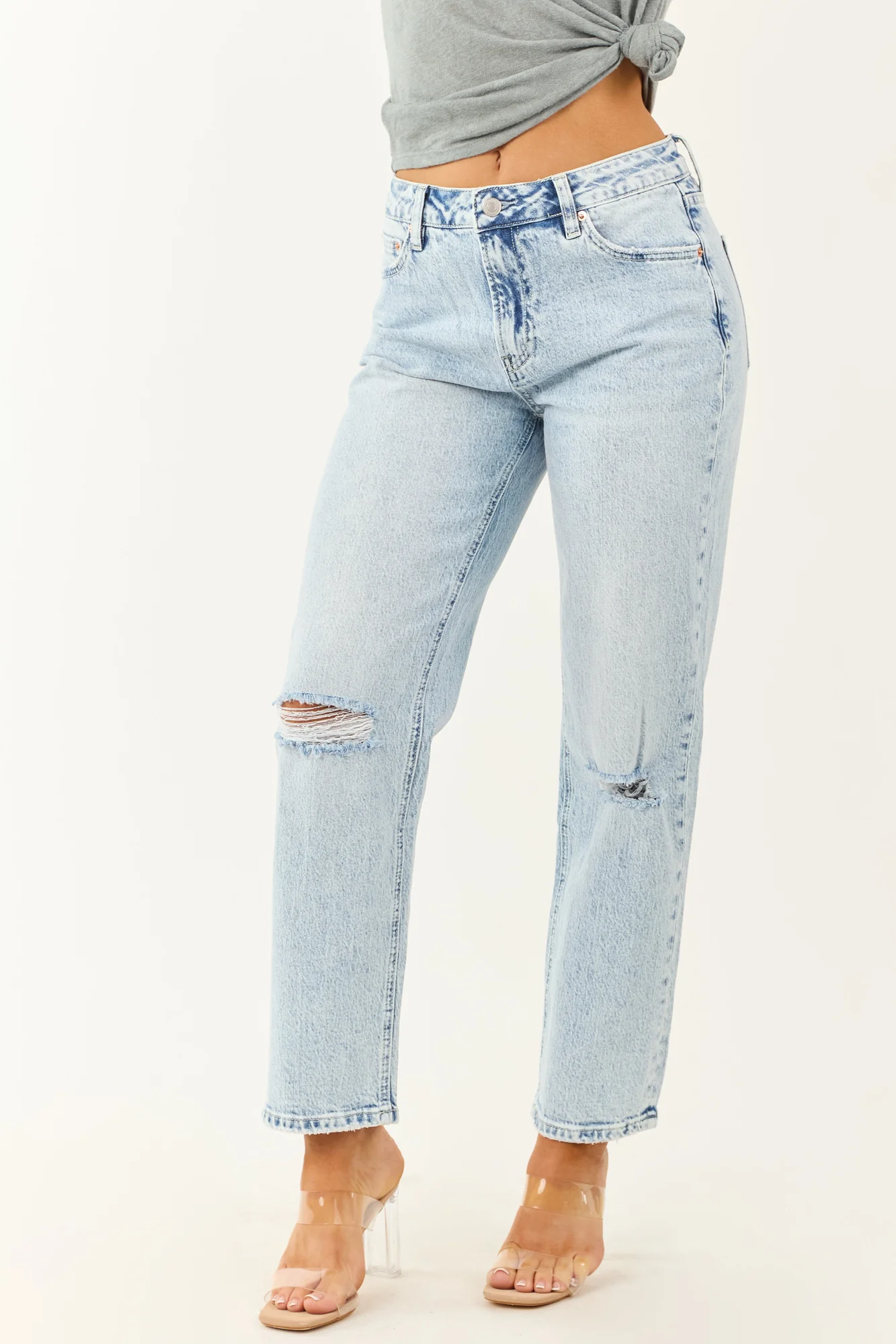 Light Acid Wash High Rise Straight Leg Jeans