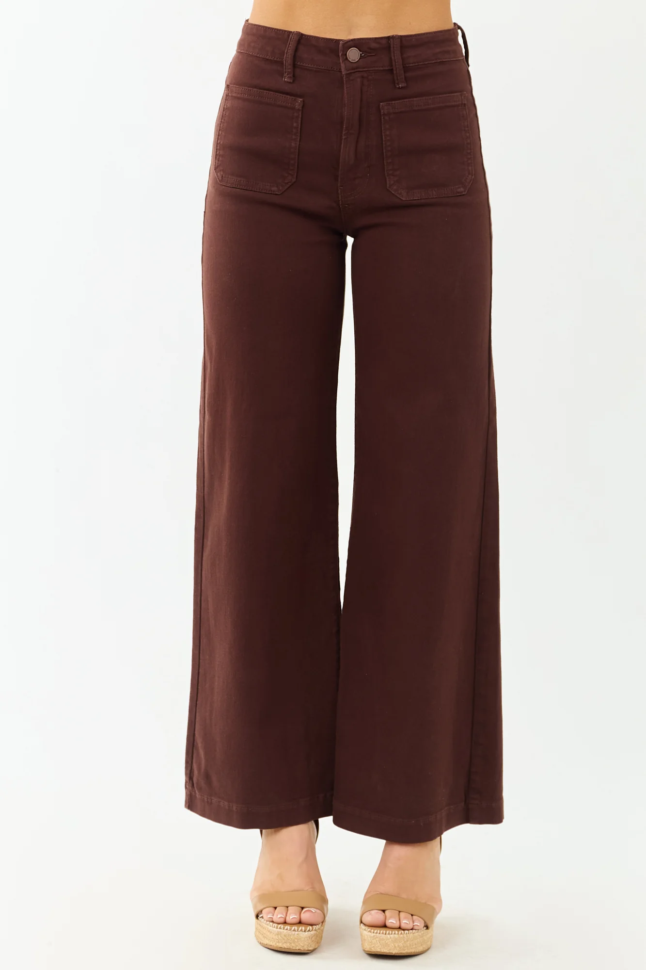 Brown High Waist Stretchy Wide Leg Jeans