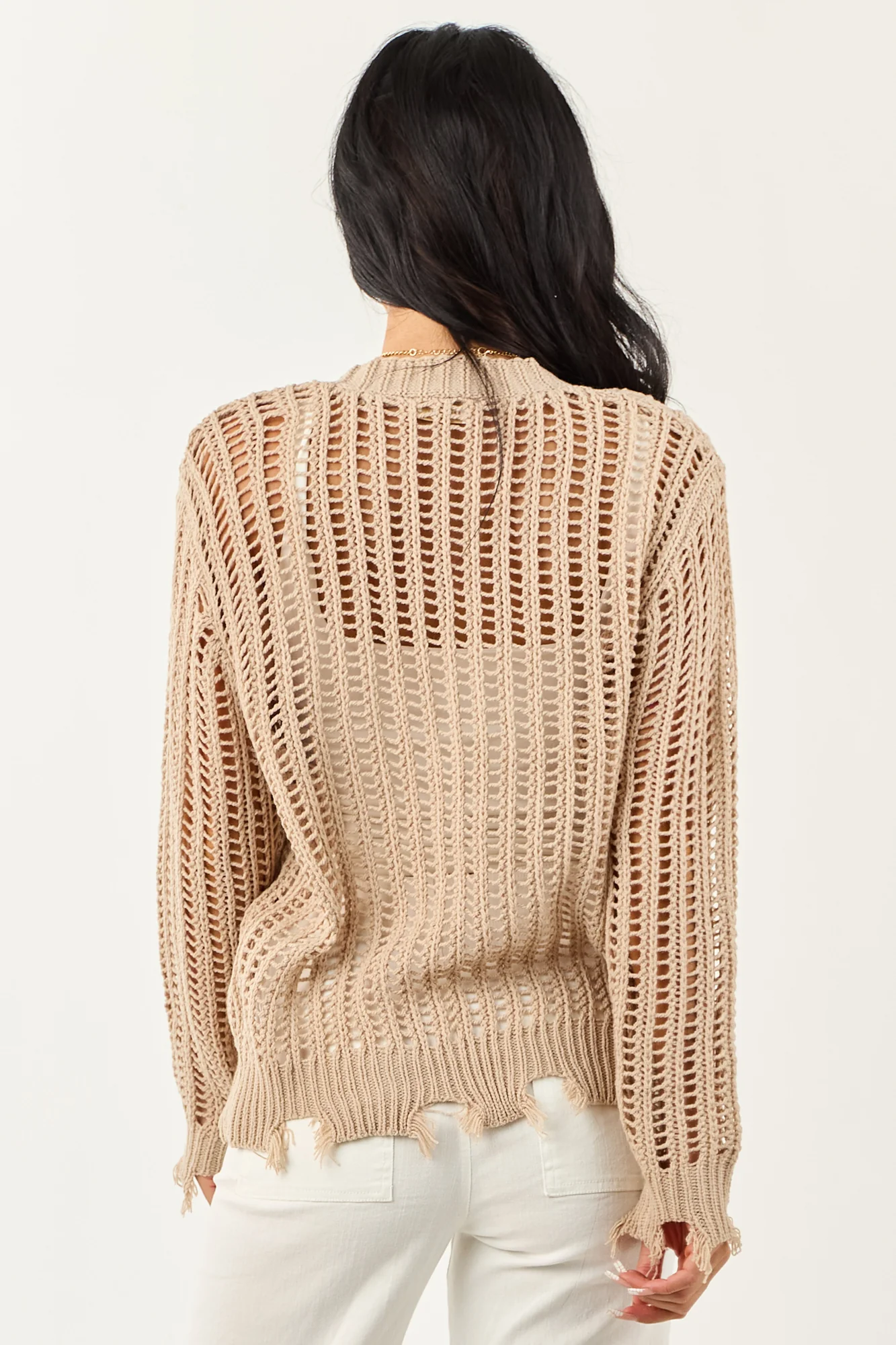 Taupe Button Up Open Knit Cardigan