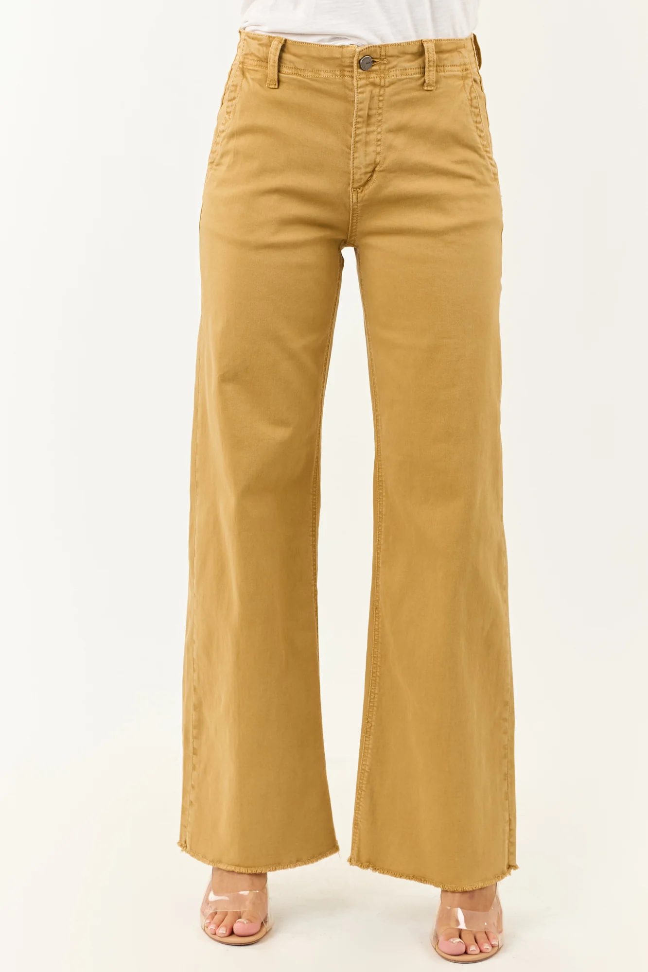 Taupe Stretchy High Rise Wide Leg Jeans