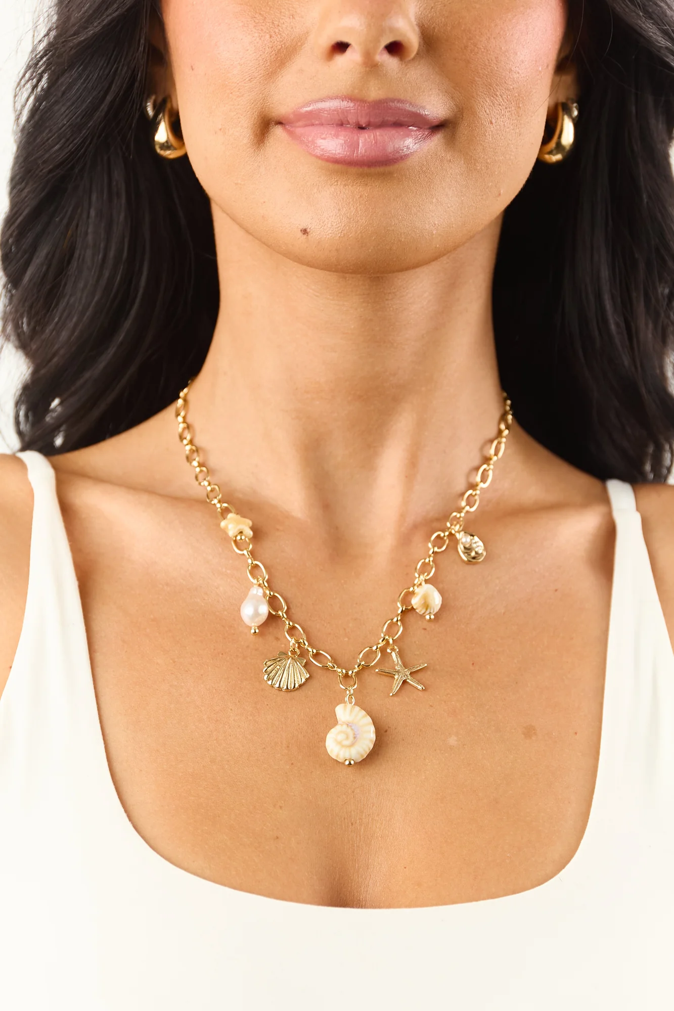 Gold Nautical Charm Chain Necklace - Sea Life Charms Jewelry