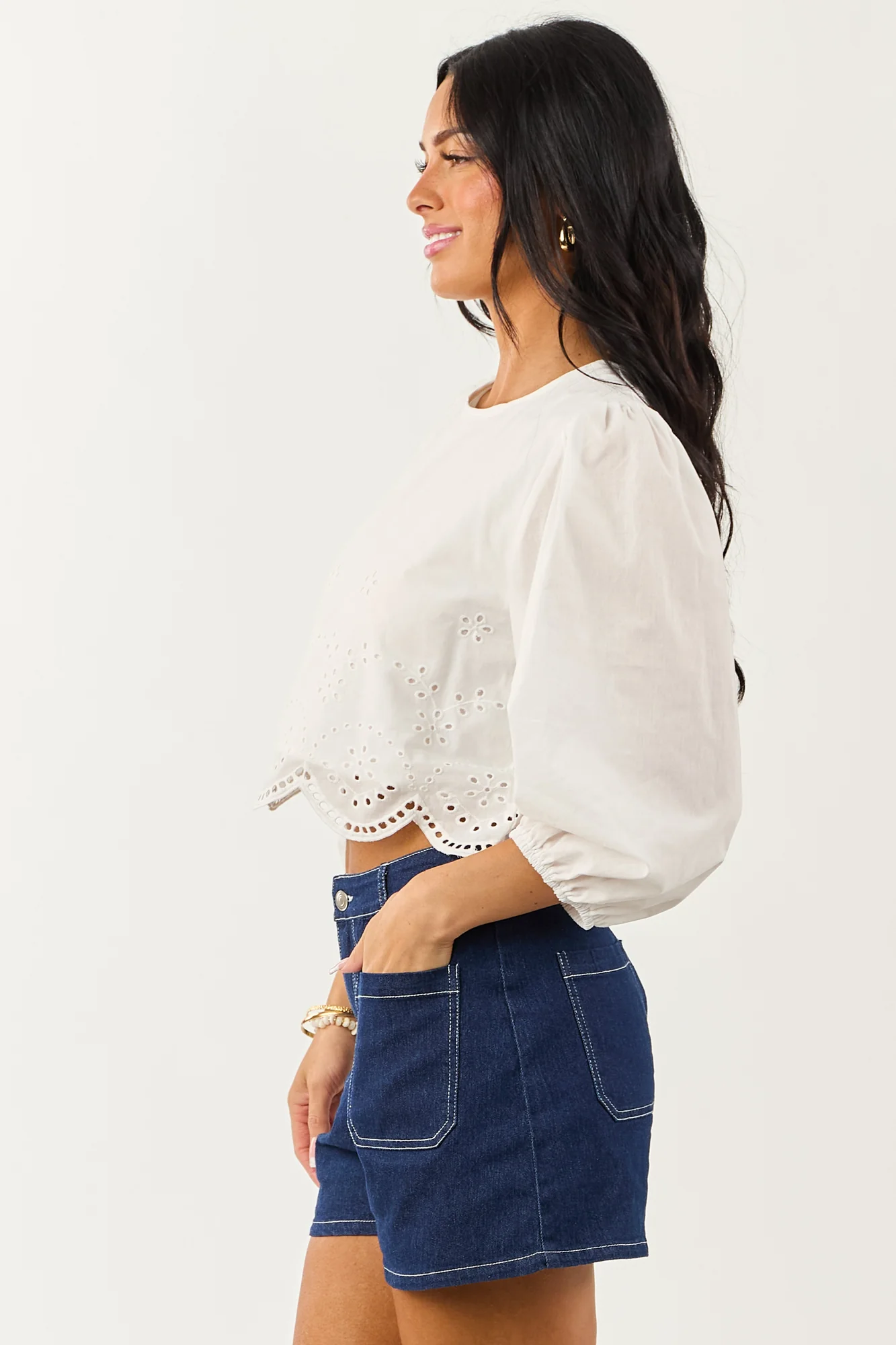 White Eyelet Cotton Crop Top - Breezy & Classy Style