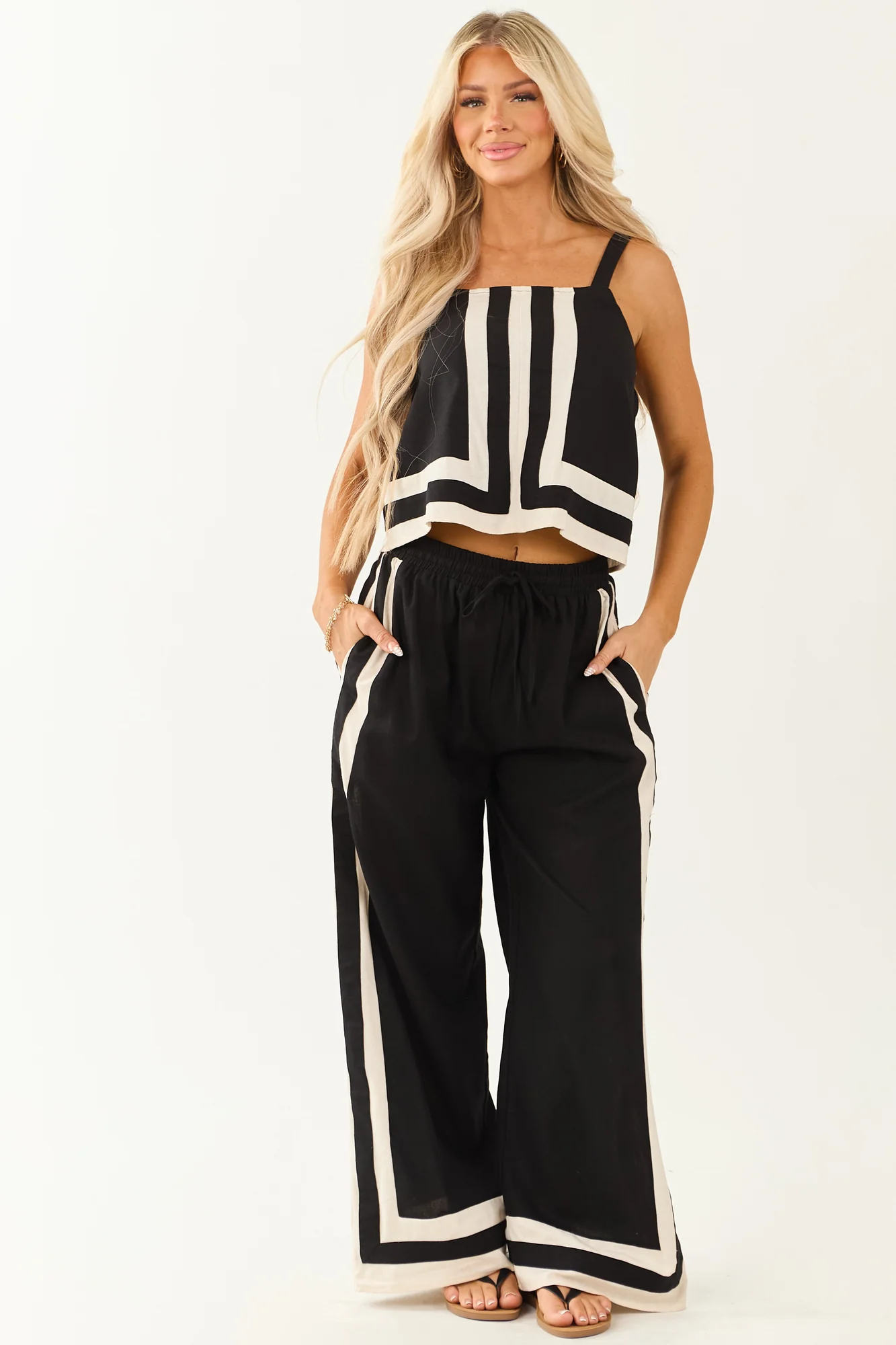 Black Contrast Stripe Flowy Tank Top