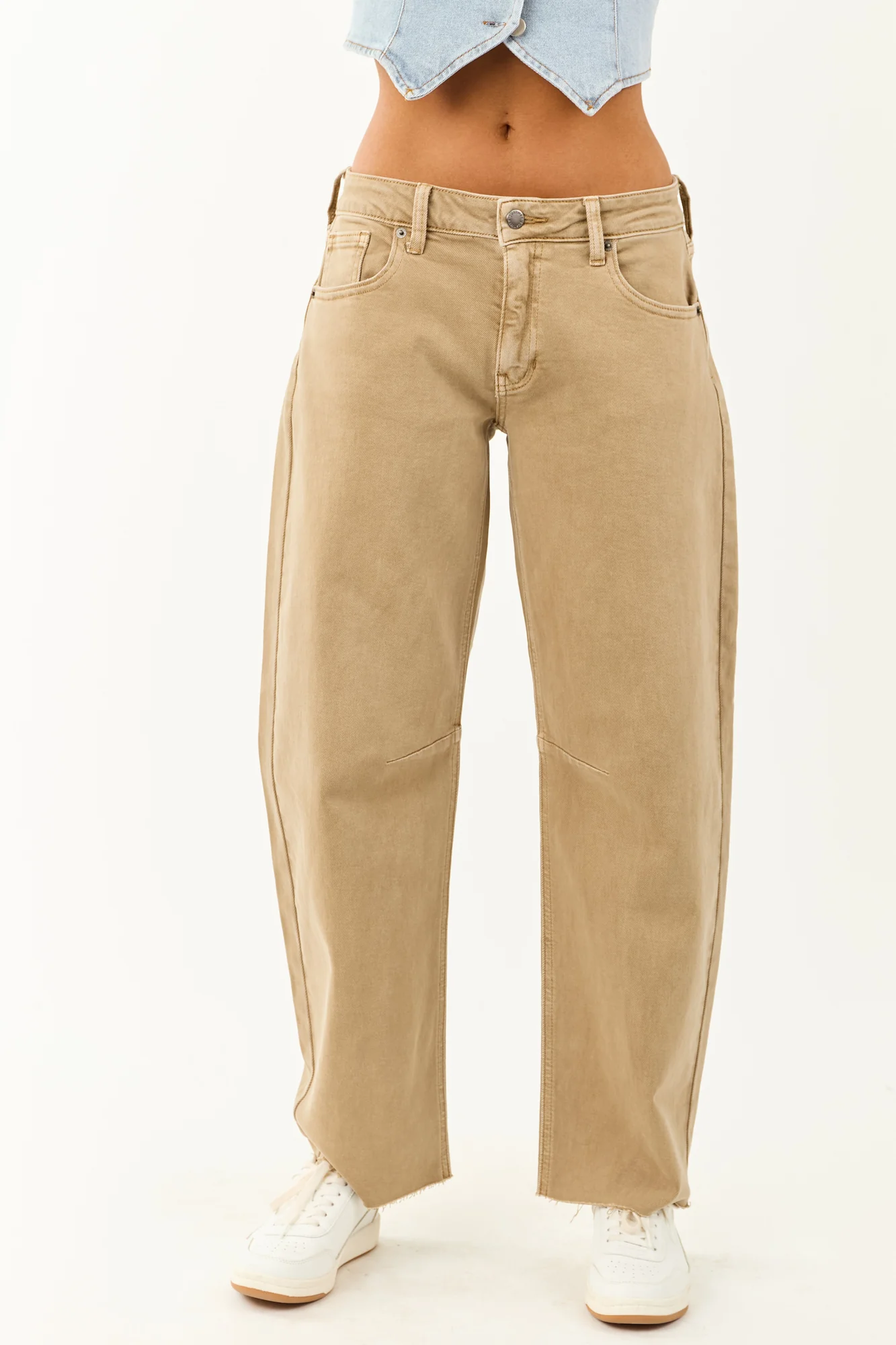 Taupe Mid Rise Barrel Leg Jeans Women Summer Fall Fashion