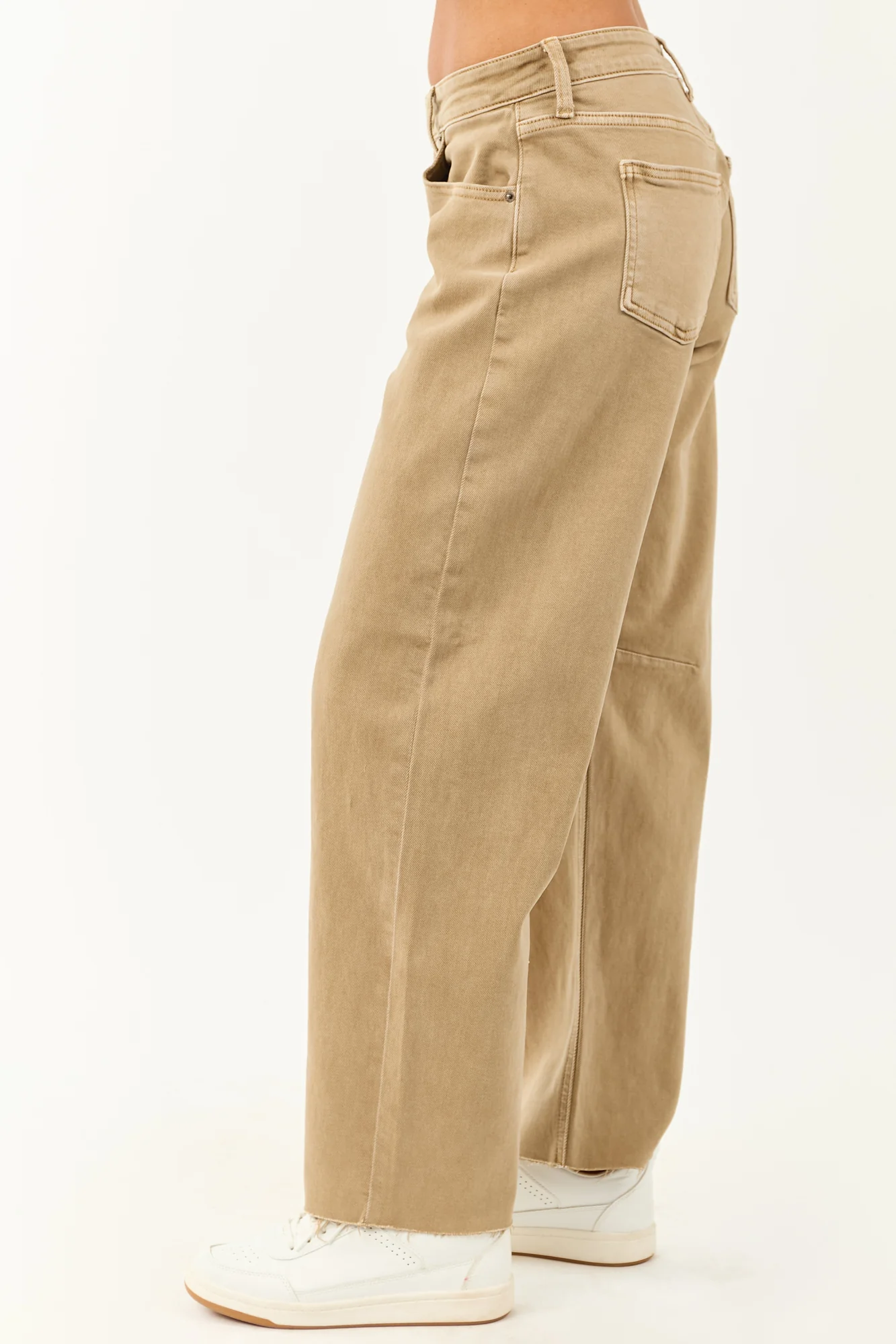 Taupe Mid Rise Barrel Leg Jeans Women Summer Fall Fashion