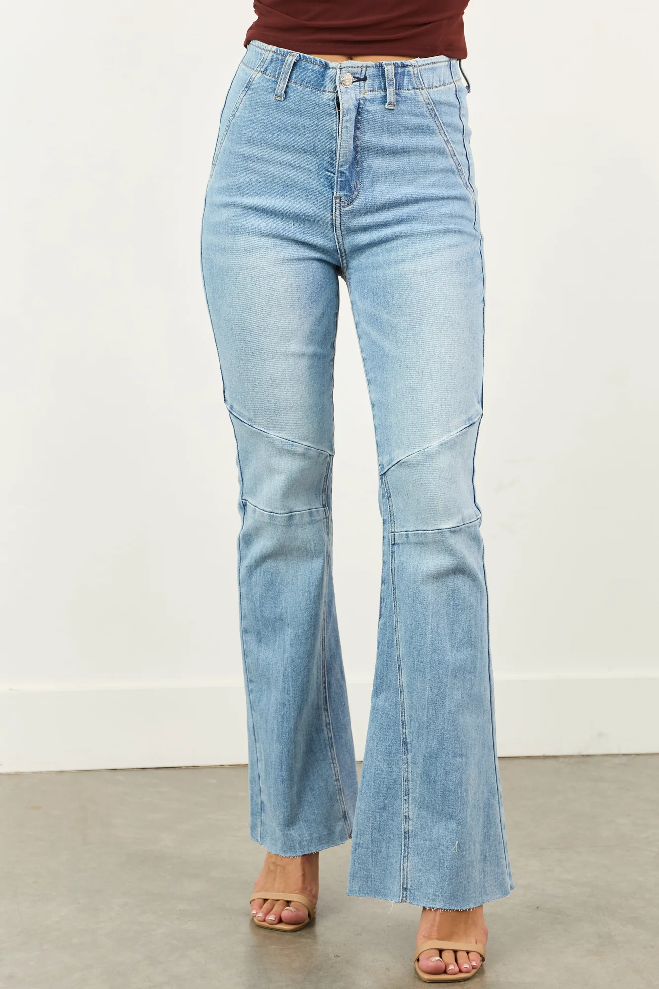 Flare Leg High-Rise Blue Stretchy Jeans with Tummy Control
