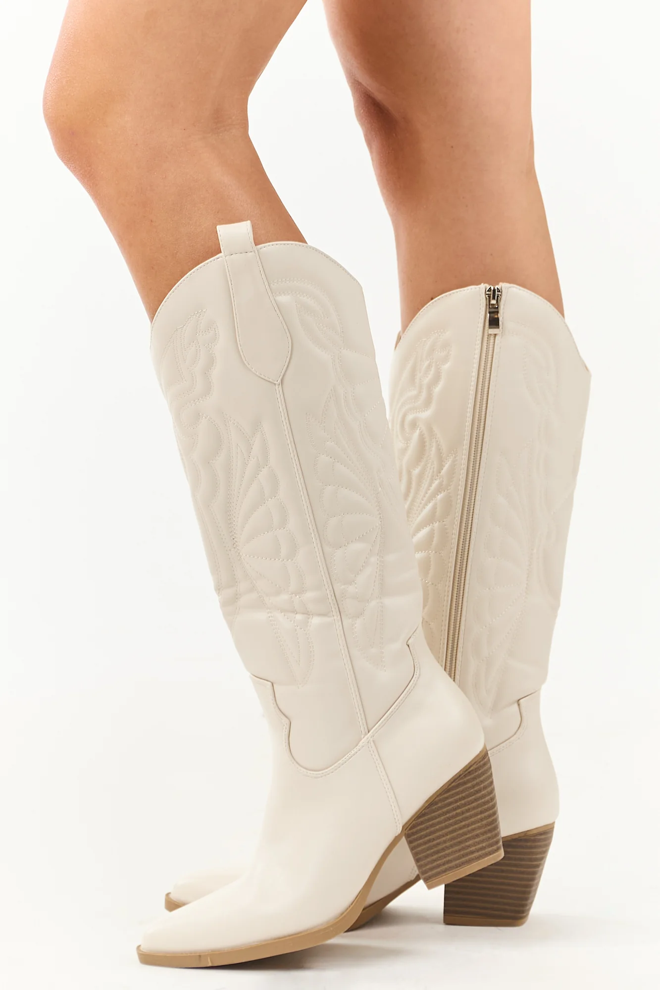 Ivory Cowboy Boots with Block Heel for Women 5.5-10 Sizes