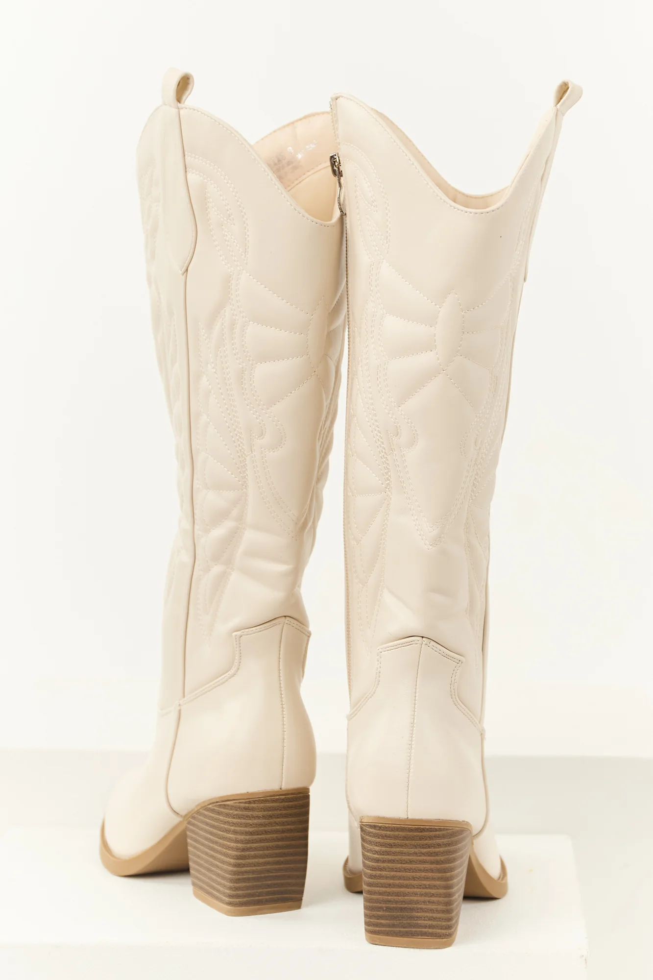 Ivory Cowboy Boots with Block Heel for Women 5.5-10 Sizes