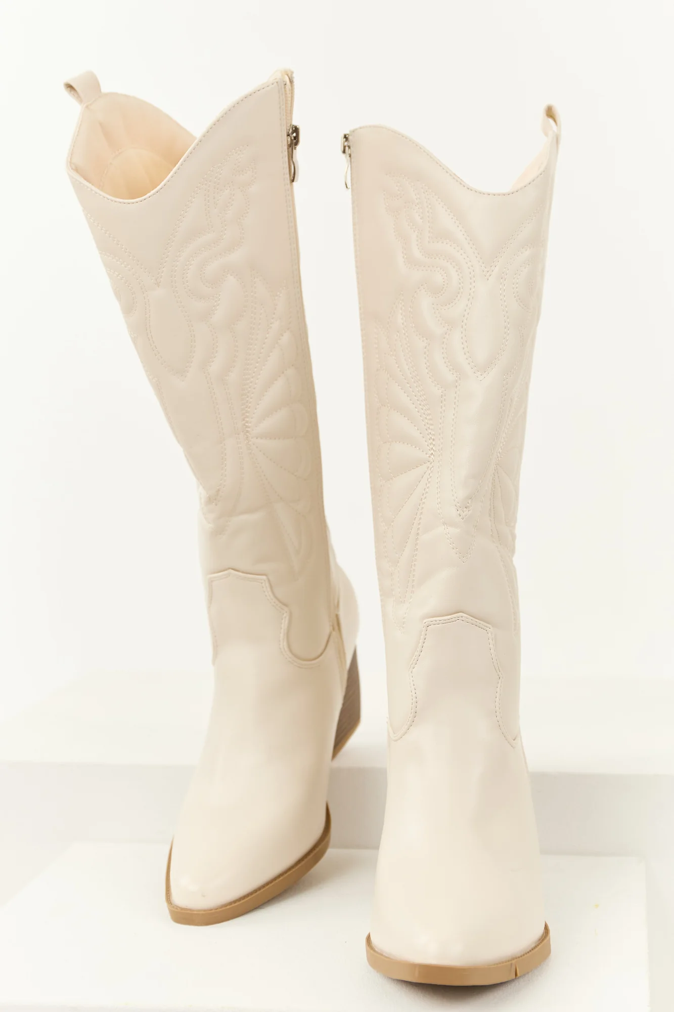 Ivory Cowboy Boots with Block Heel for Women 5.5-10 Sizes
