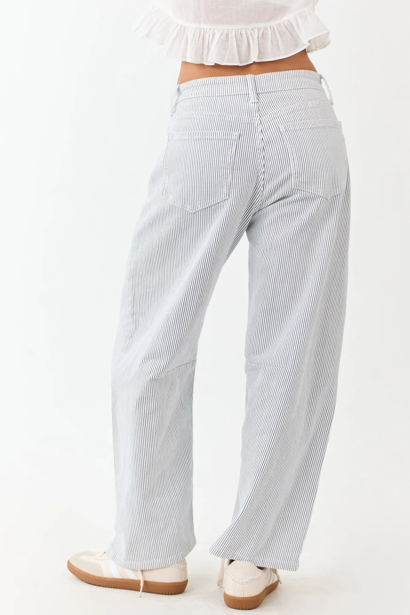 Navy Striped High Rise Stretchy Barrel Jeans