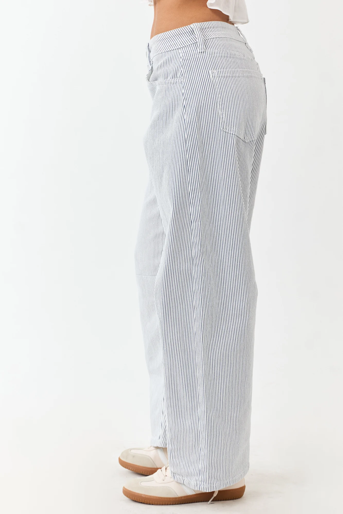 Navy Striped High Rise Stretchy Barrel Jeans