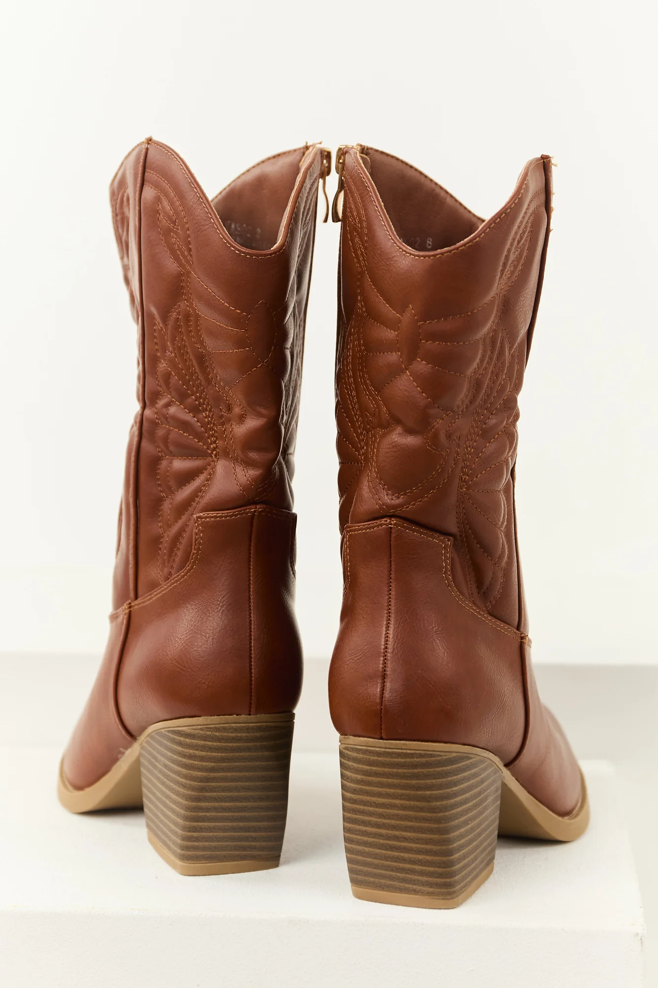 Brown Faux Leather Western Style Cowboy Boots
