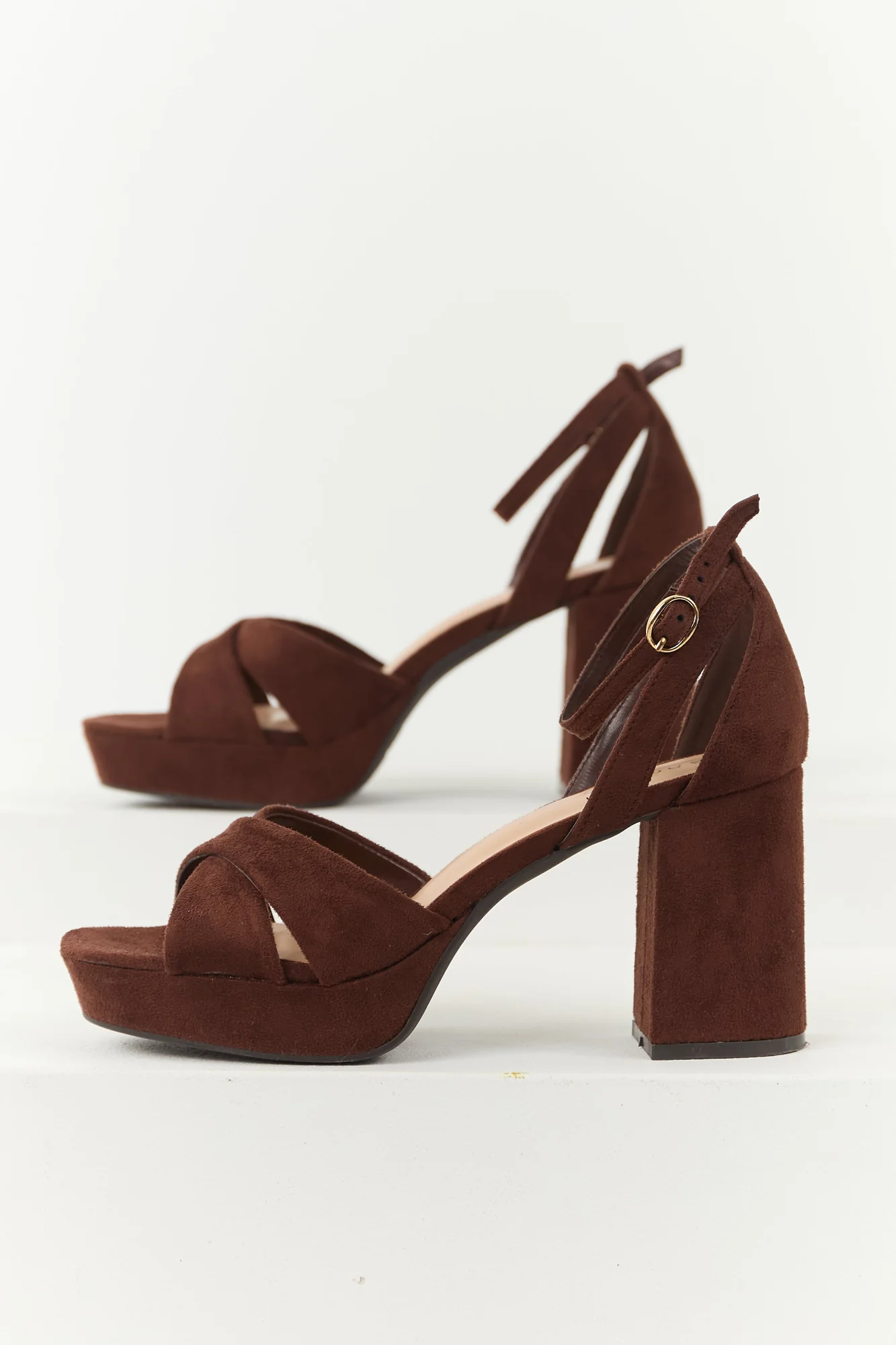 Brown Strappy Platform Block Heels - Retro Style Comfort
