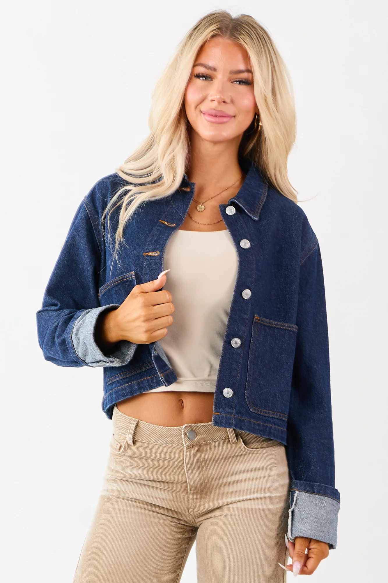 Blue Cropped Denim Jacket with Modern Cut