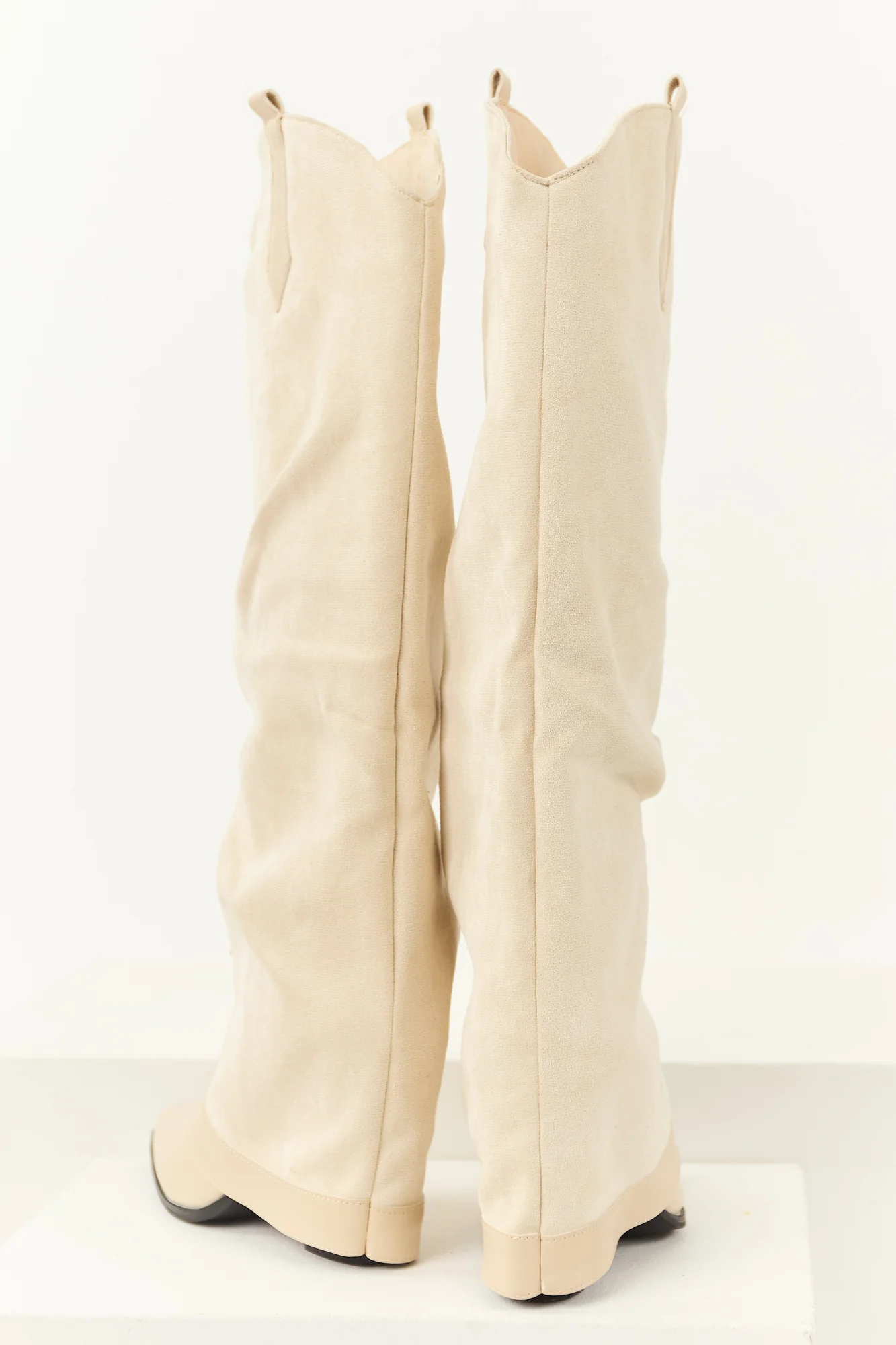 White Knee High Cowboy Boots with Overlay Design