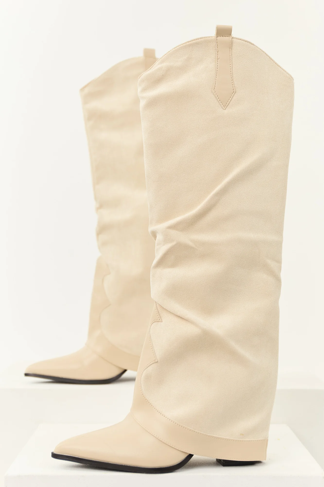 White Knee High Cowboy Boots with Overlay Design