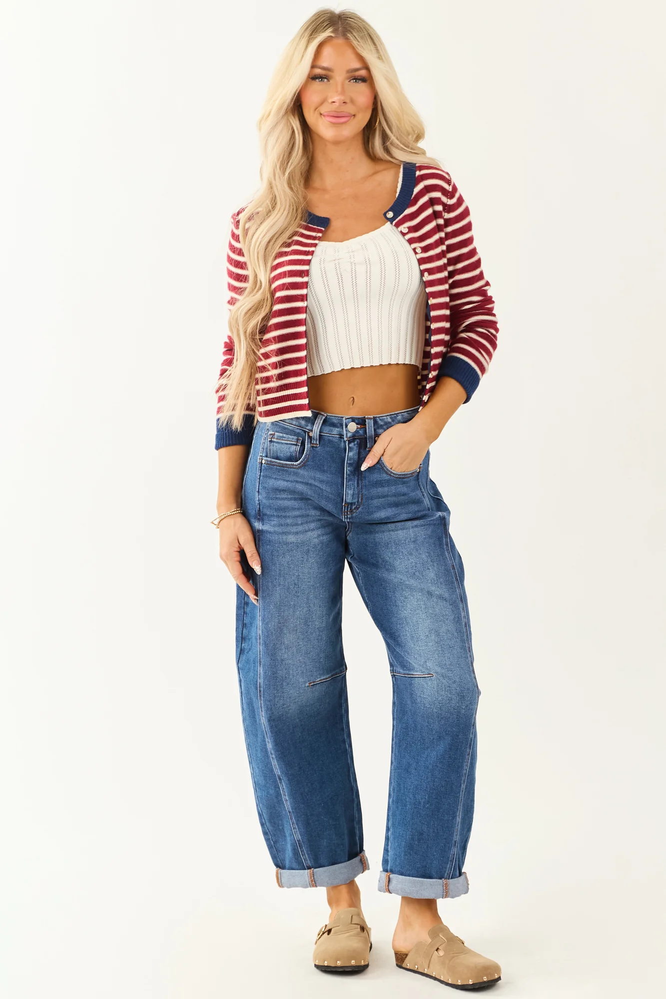 Dark Wash High Rise Stretchy Denim Barrel Jeans