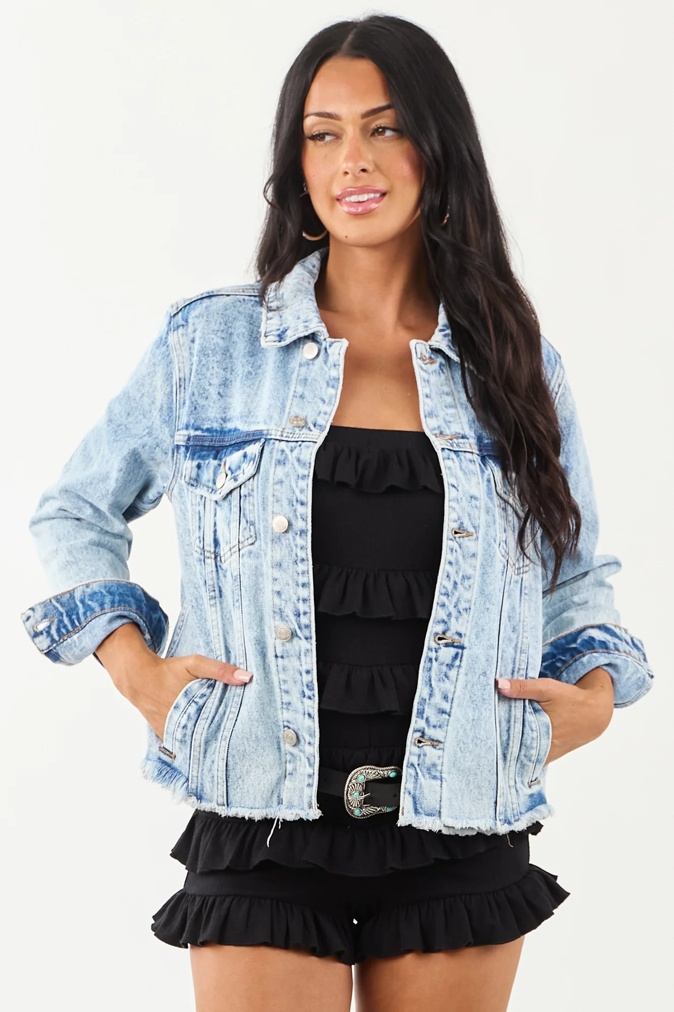 Light Acid Wash Denim Button Down Jacket