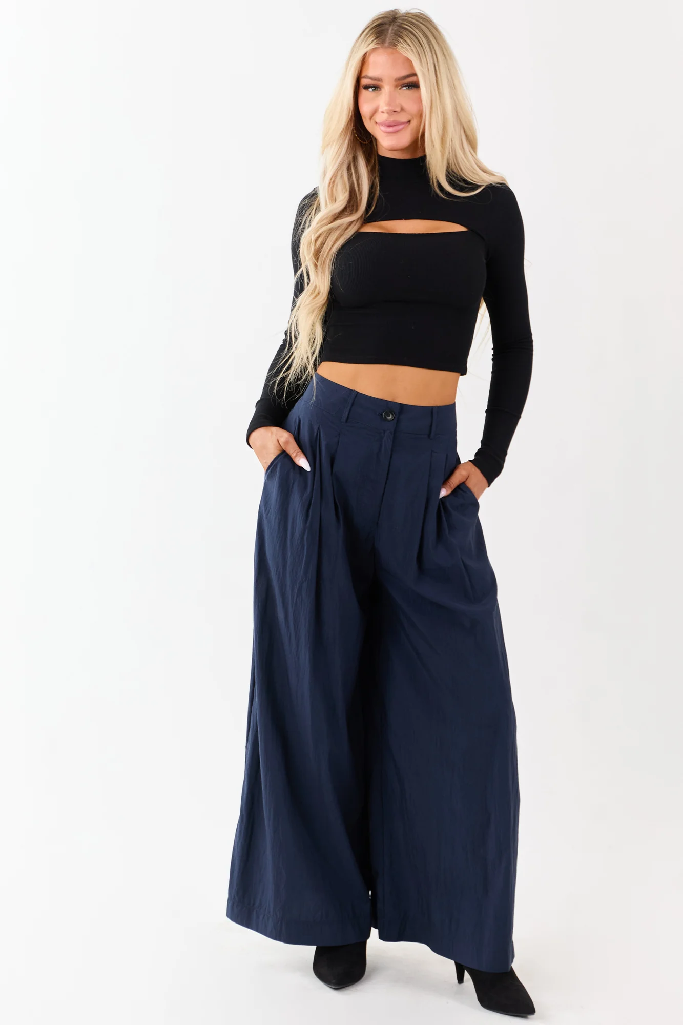 Navy High Waist Wide Leg Palazzo Pants