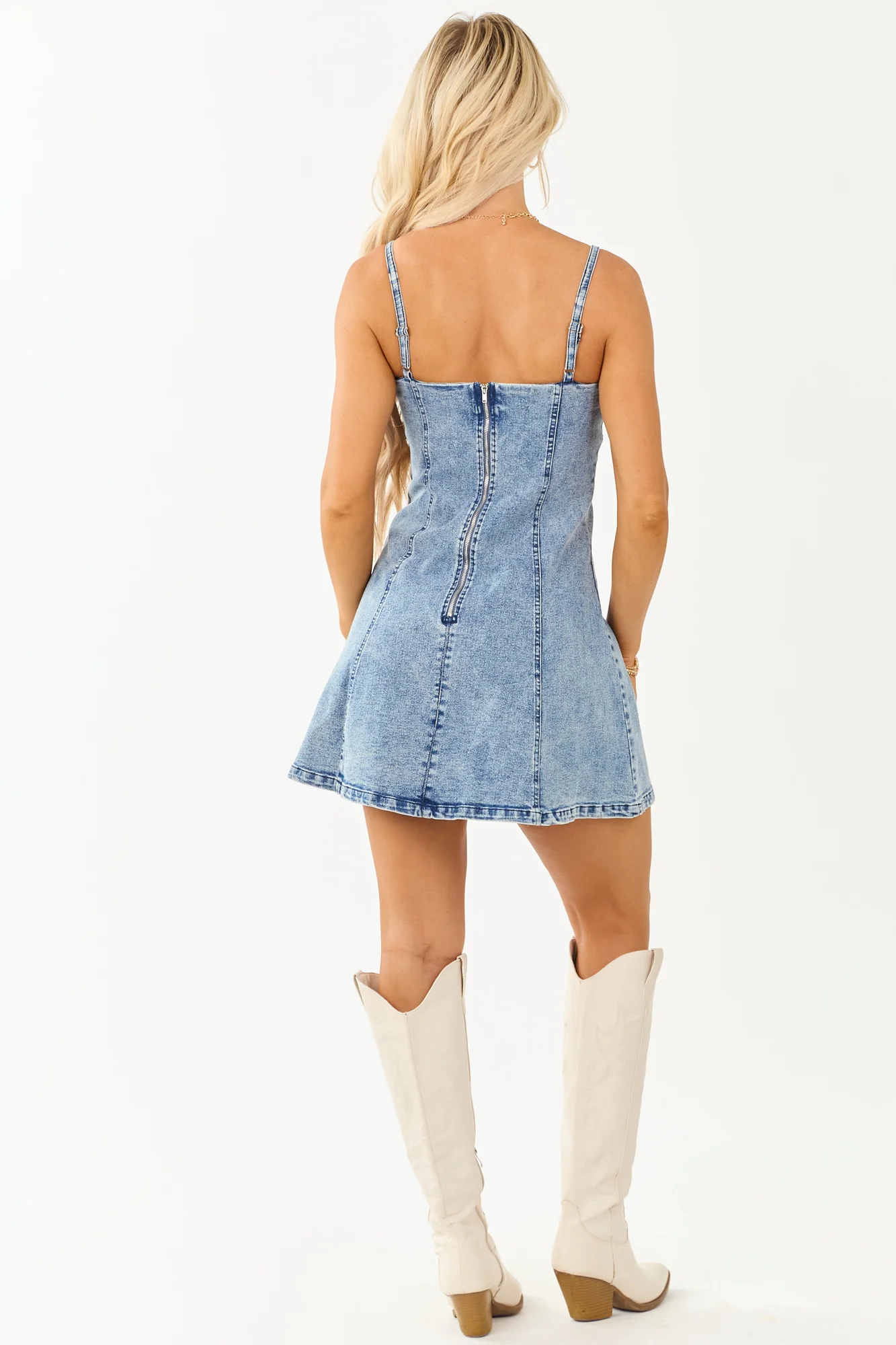 Mineral Wash Flare Denim Mini Dress