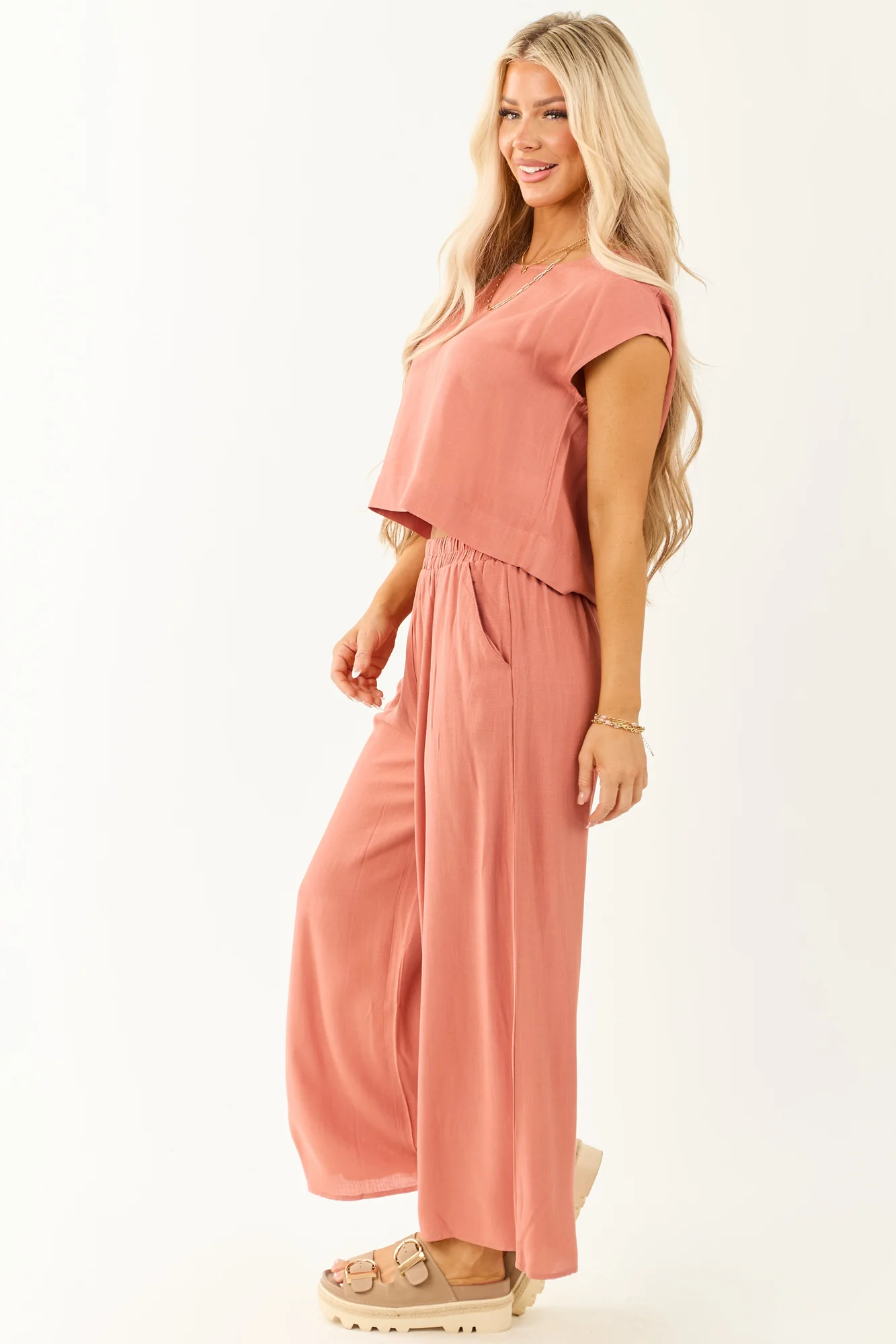 Flowy Red Cap Sleeve Top and Pants Set