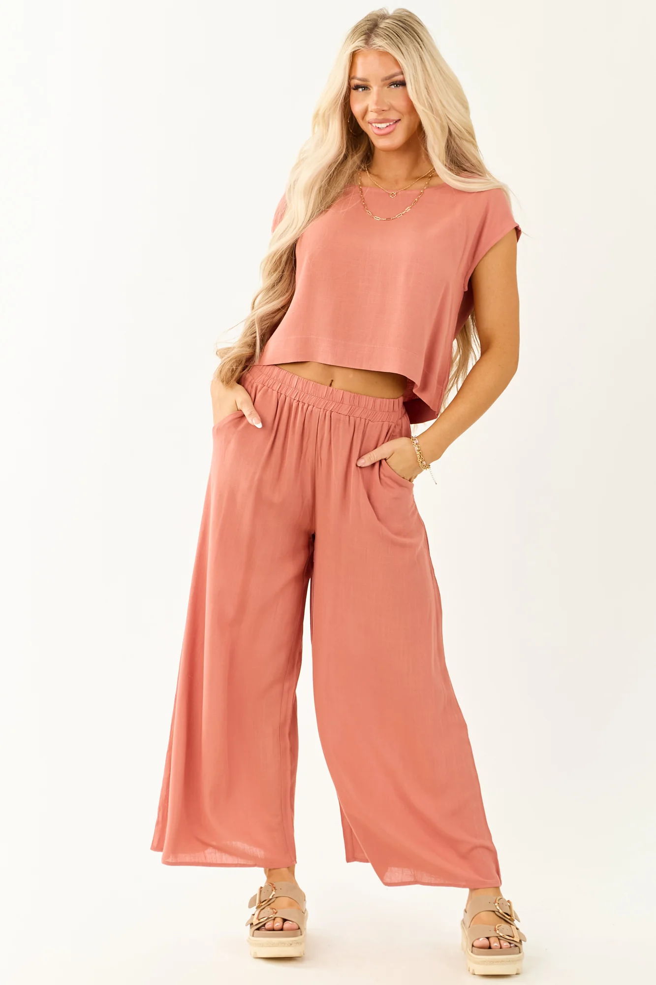 Flowy Red Cap Sleeve Top and Pants Set