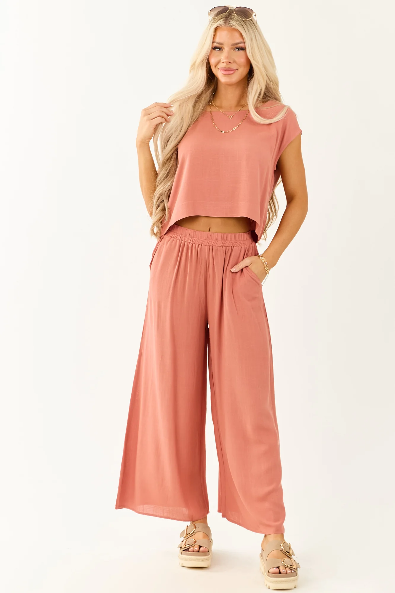 Flowy Red Cap Sleeve Top and Pants Set