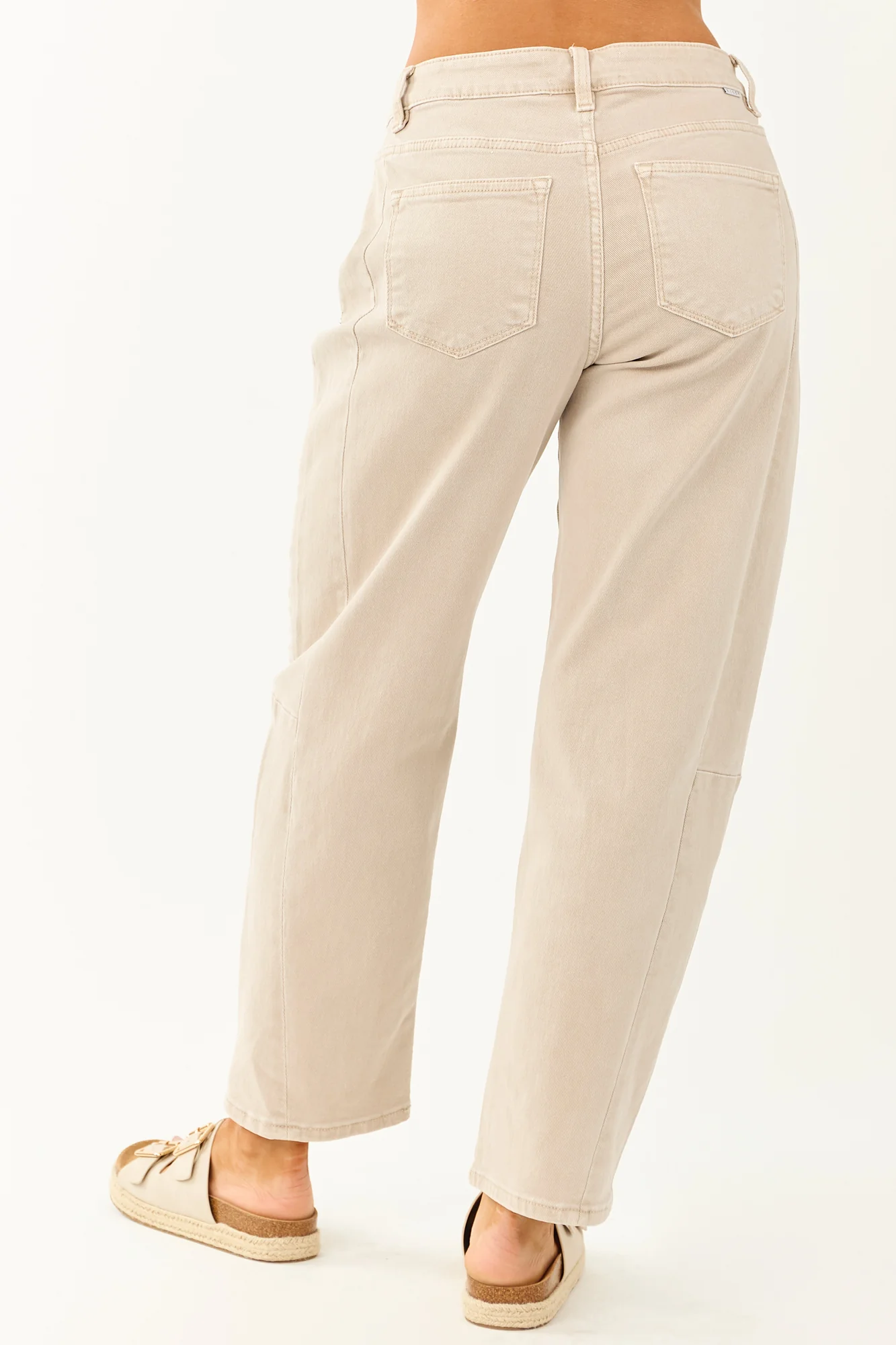 Cuffed Barrel Stretchy High Rise Jeans in Almond Color