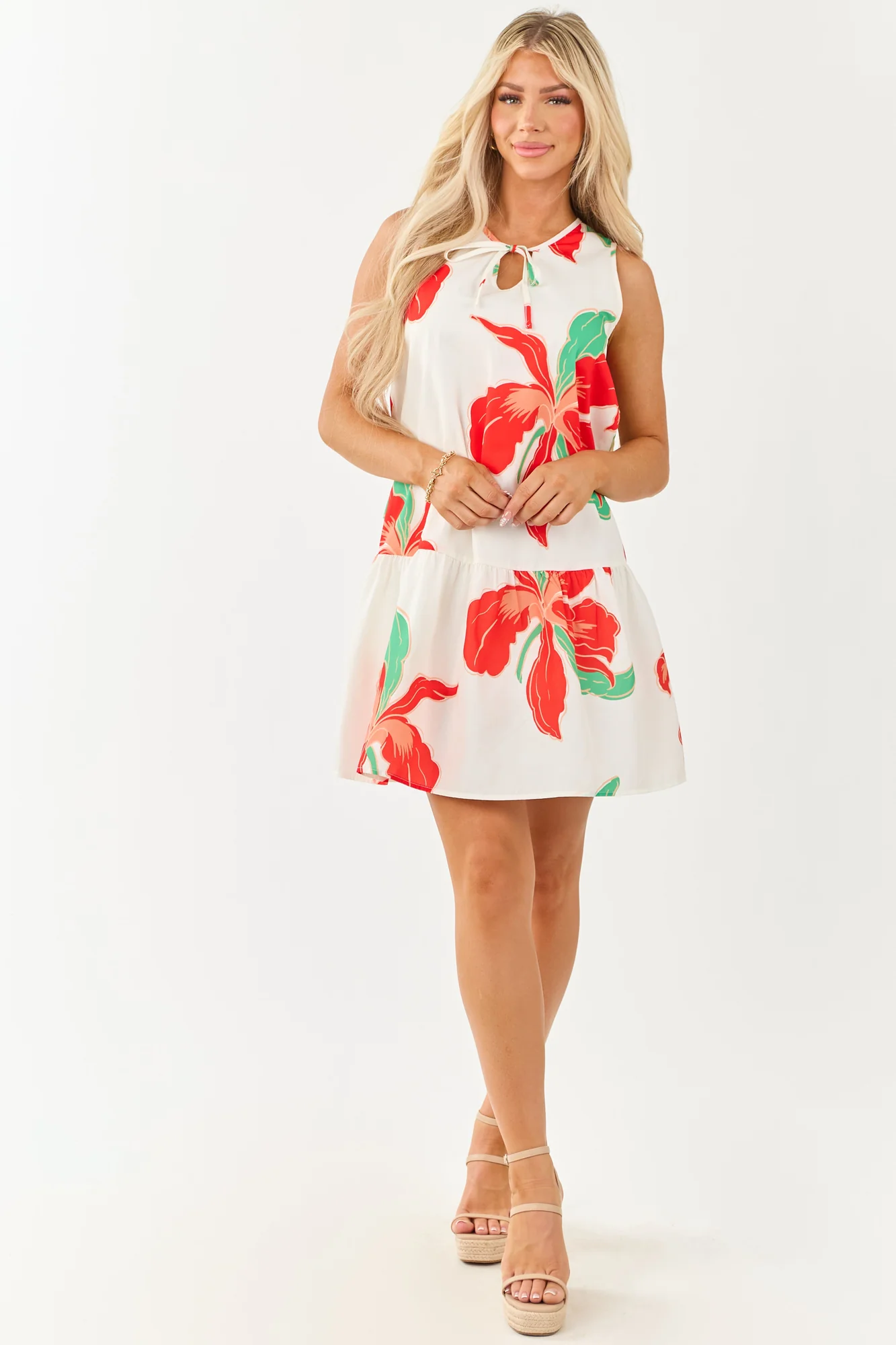 Tropical Floral Print Tent Style Mini Dress