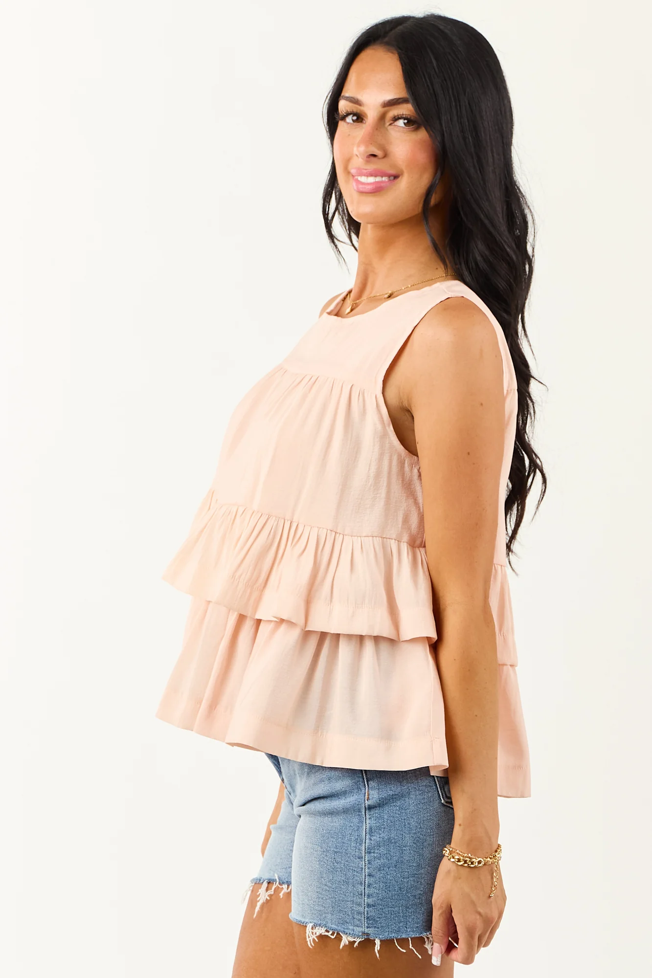 Pink Ruffle Tiered Tank Top - Feminine & Playful Style