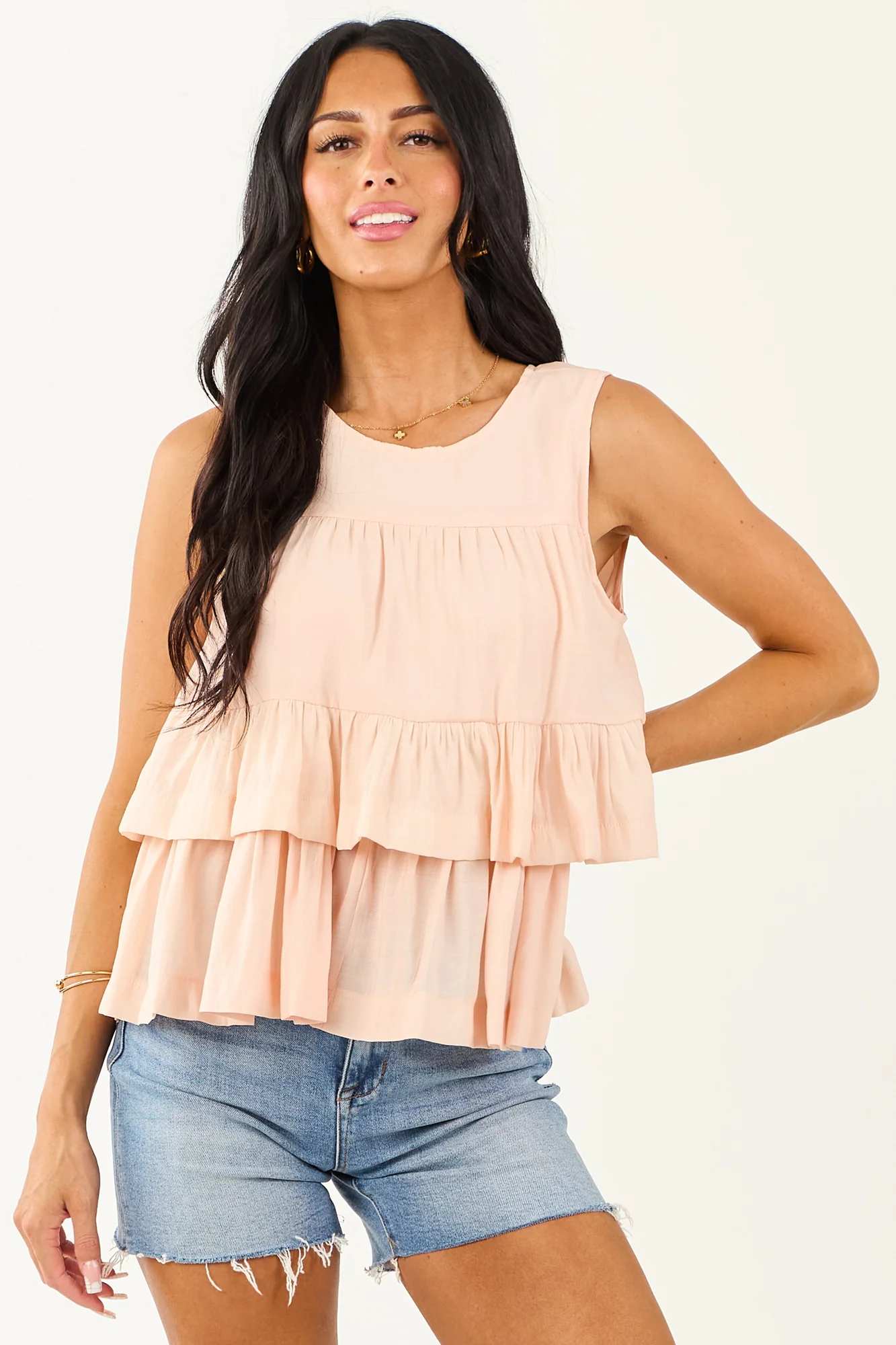 Pink Ruffle Tiered Tank Top - Feminine & Playful Style