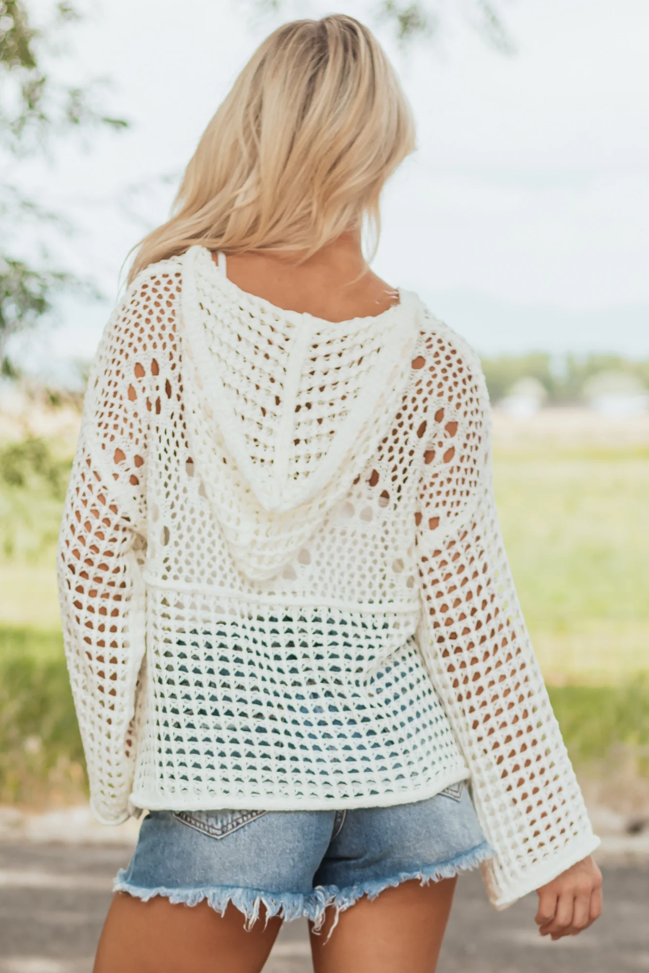 Cream Hooded Knit Top for Layering
