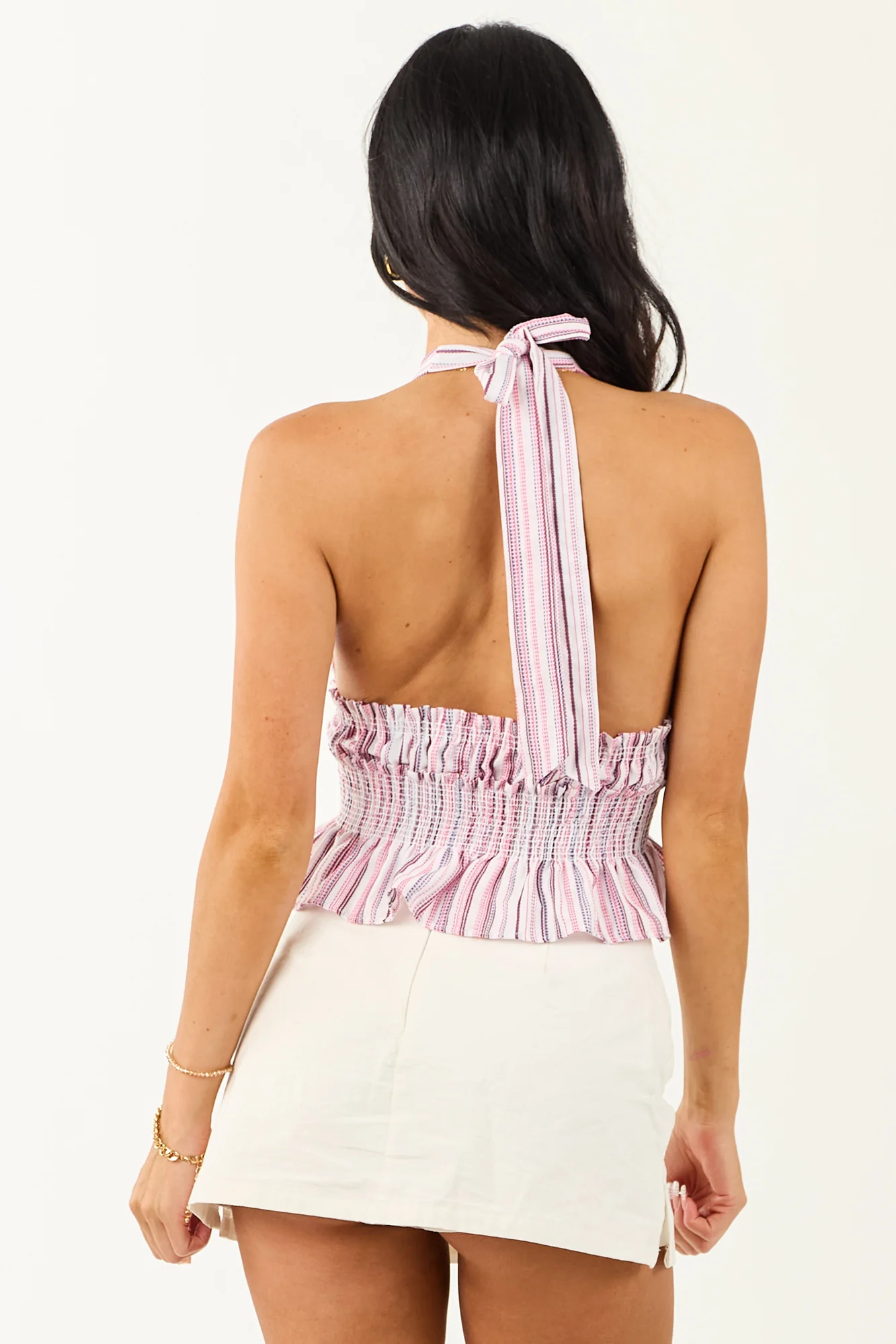 Ivory Striped Halter Cotton Tank Top