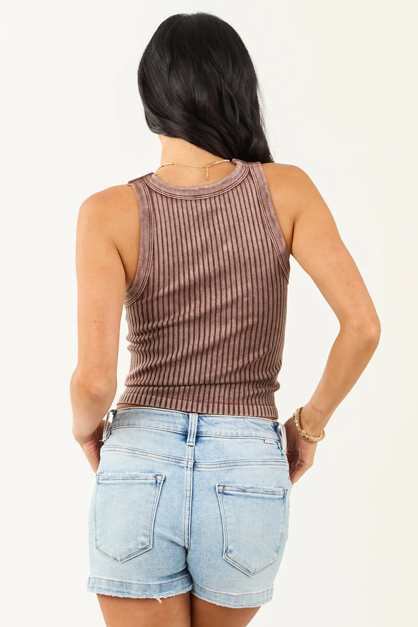 Brown Ribbed Stretchy Knit Tank Top