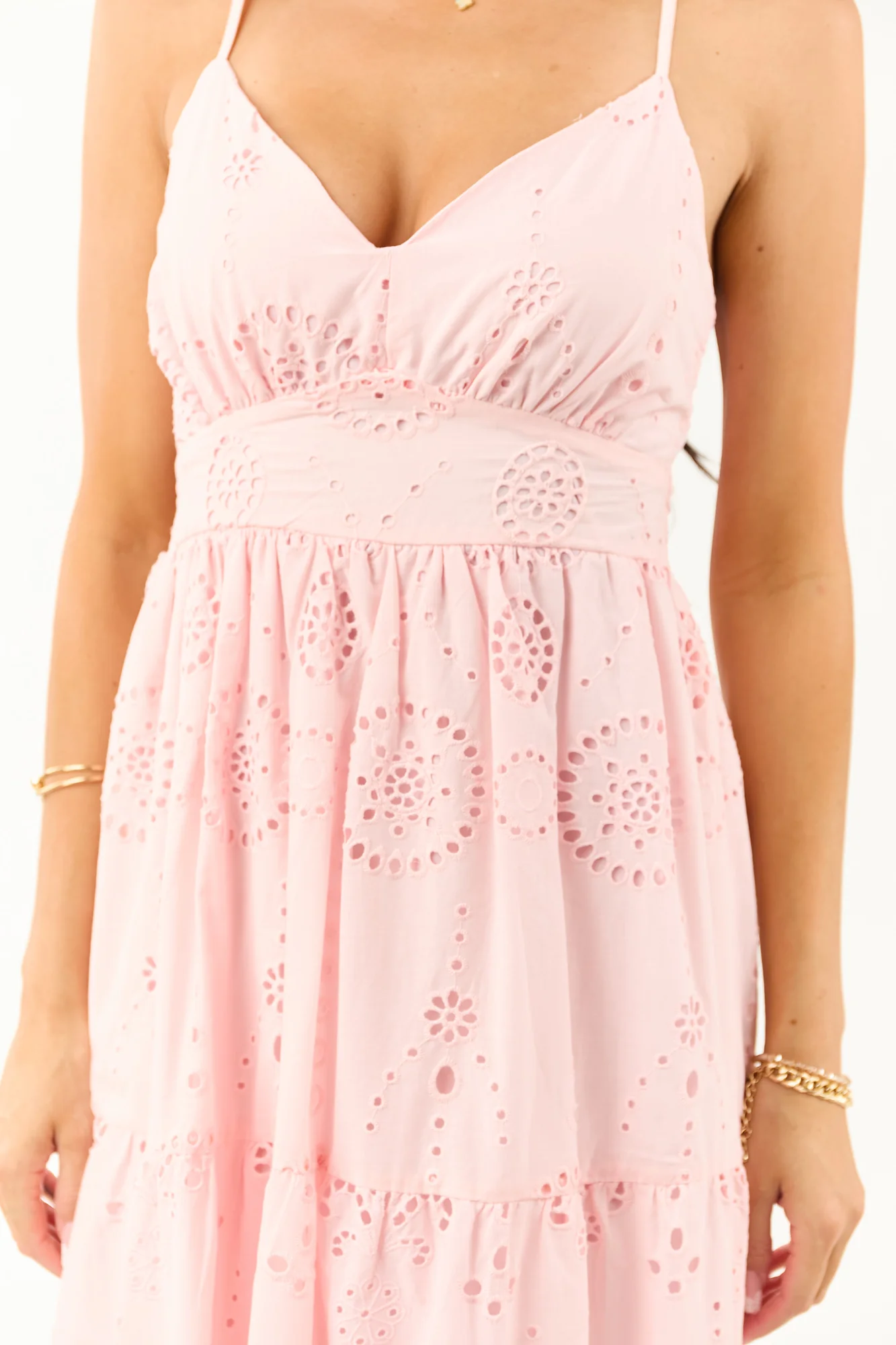 Blush Floral Eyelet Tiered Maxi Cotton Dress