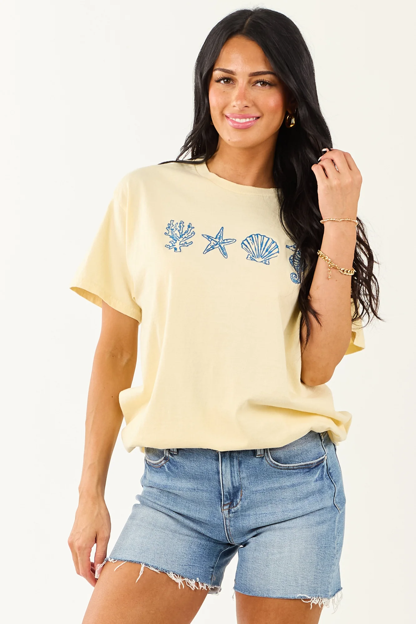 Buttercream Beachy Embroidery Cotton Tee