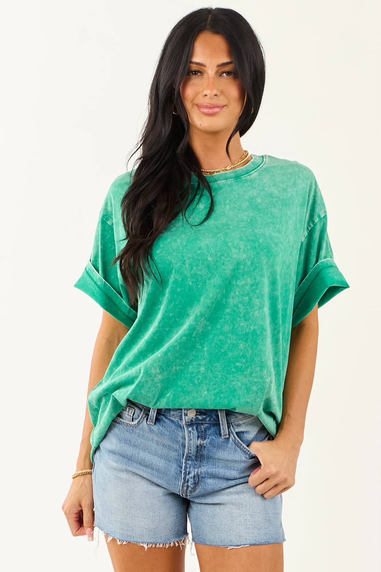 Jade Acid Wash Cotton Oversized Tee