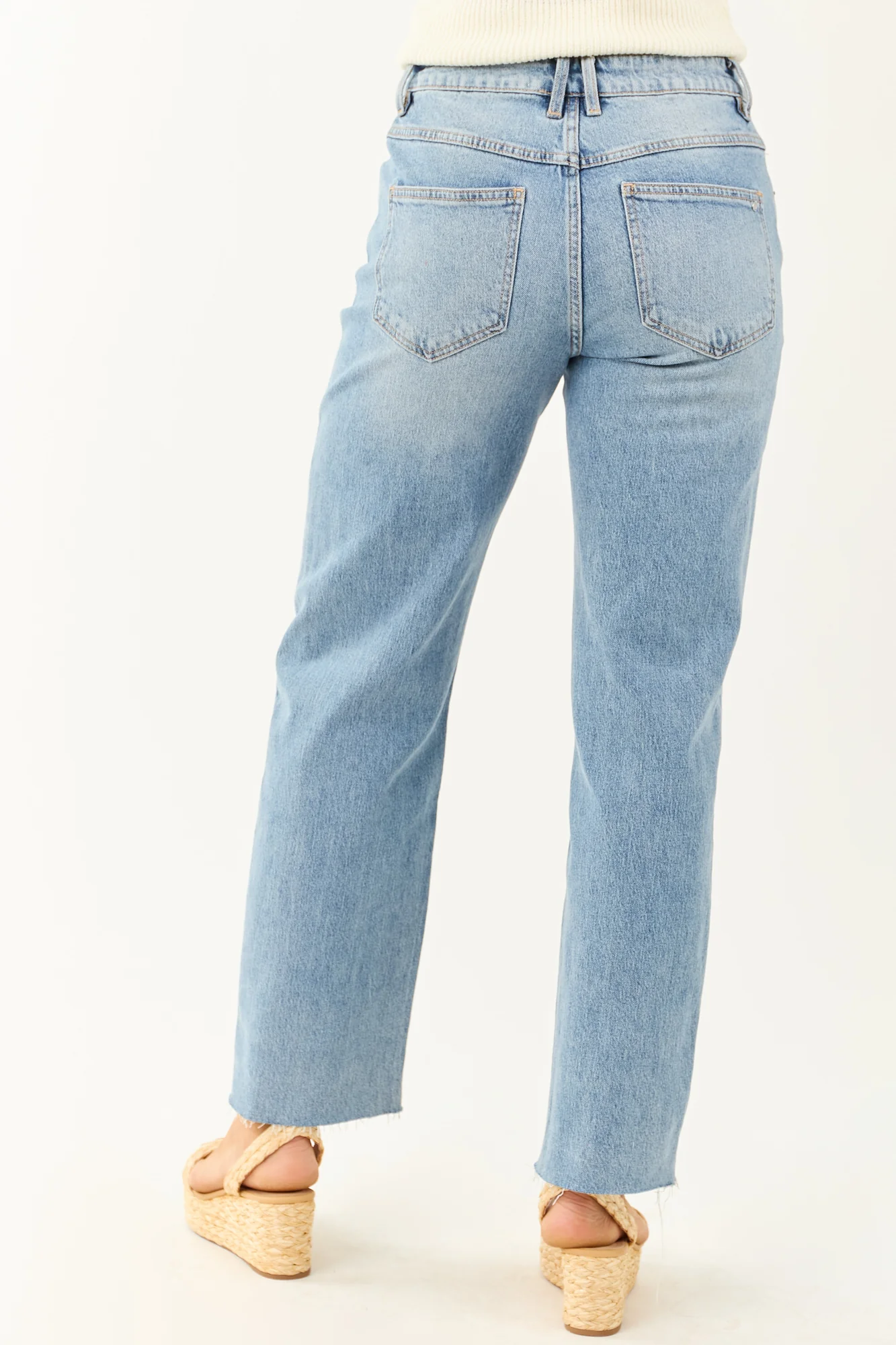 Light Wash Straight Leg Denim Jeans - Womens High Rise Pants