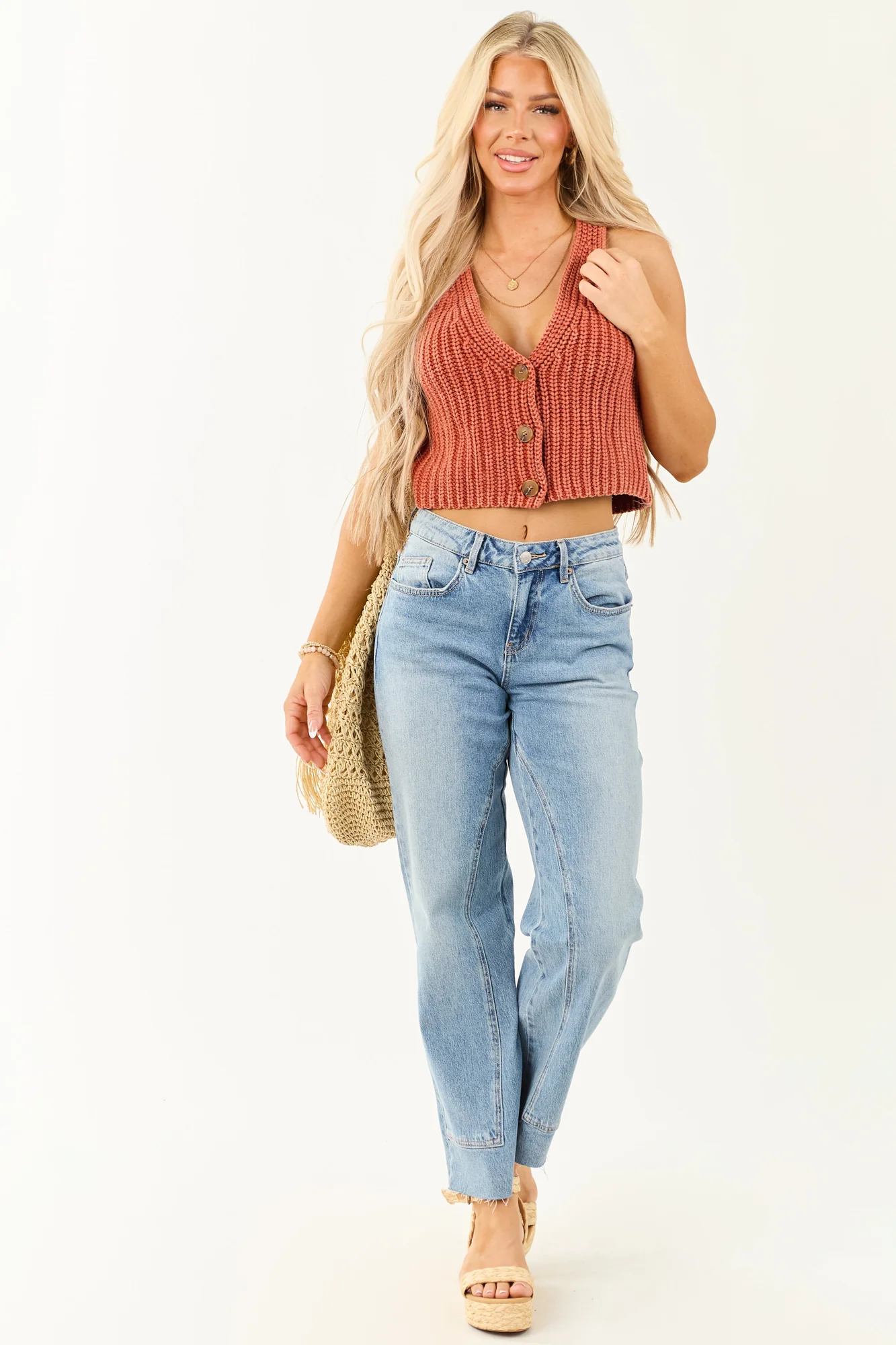 Light Wash Straight Leg Denim Jeans - Womens High Rise Pants