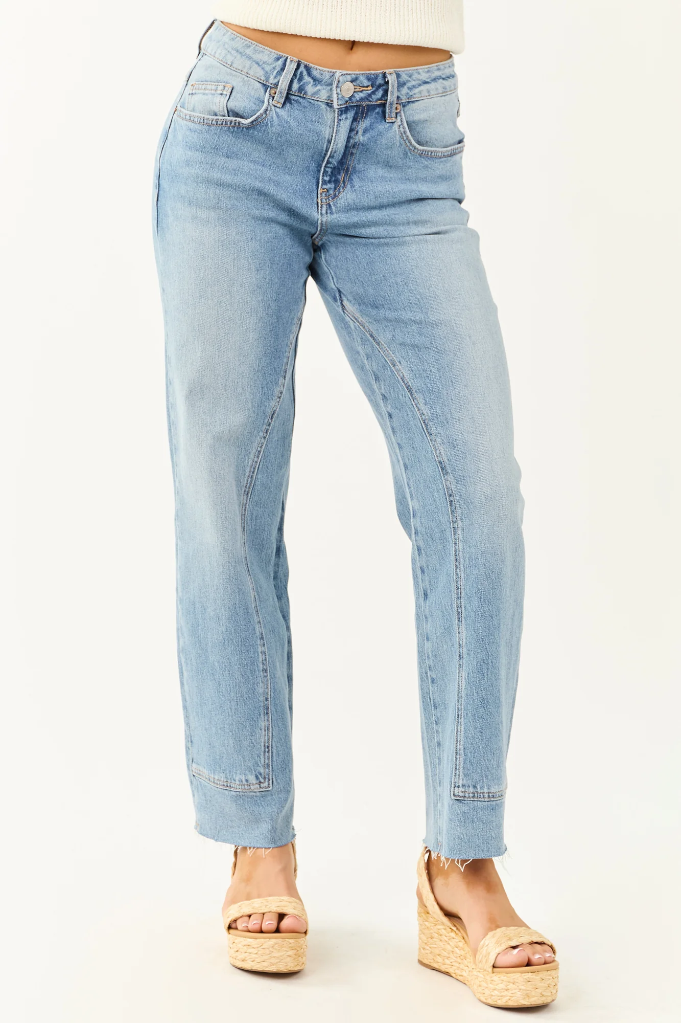 Light Wash Straight Leg Denim Jeans - Womens High Rise Pants