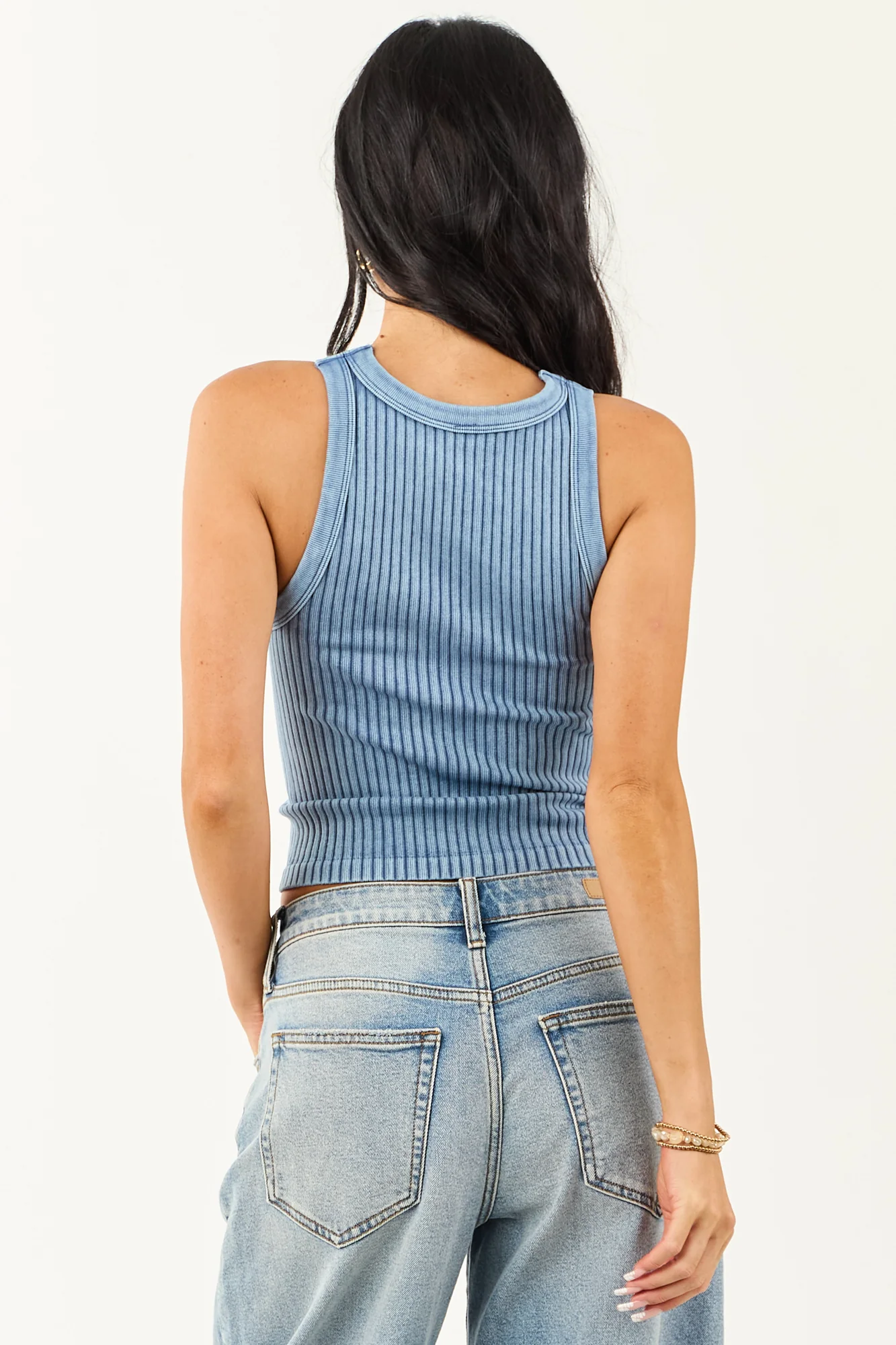 Steel Blue Ribbed Stretchy Knit Tank Top