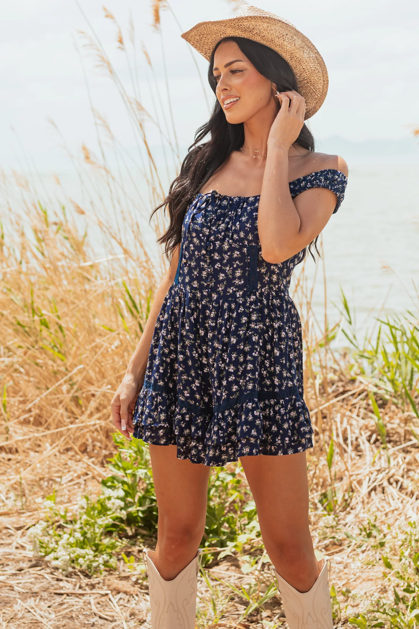 Navy Floral Sleeveless Mini Dress Romper