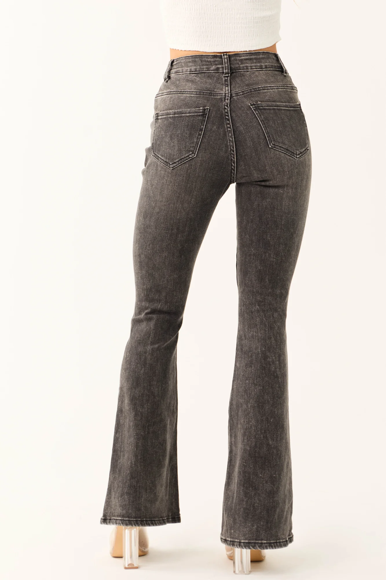 Black Acid Wash Flare Leg Denim Jeans