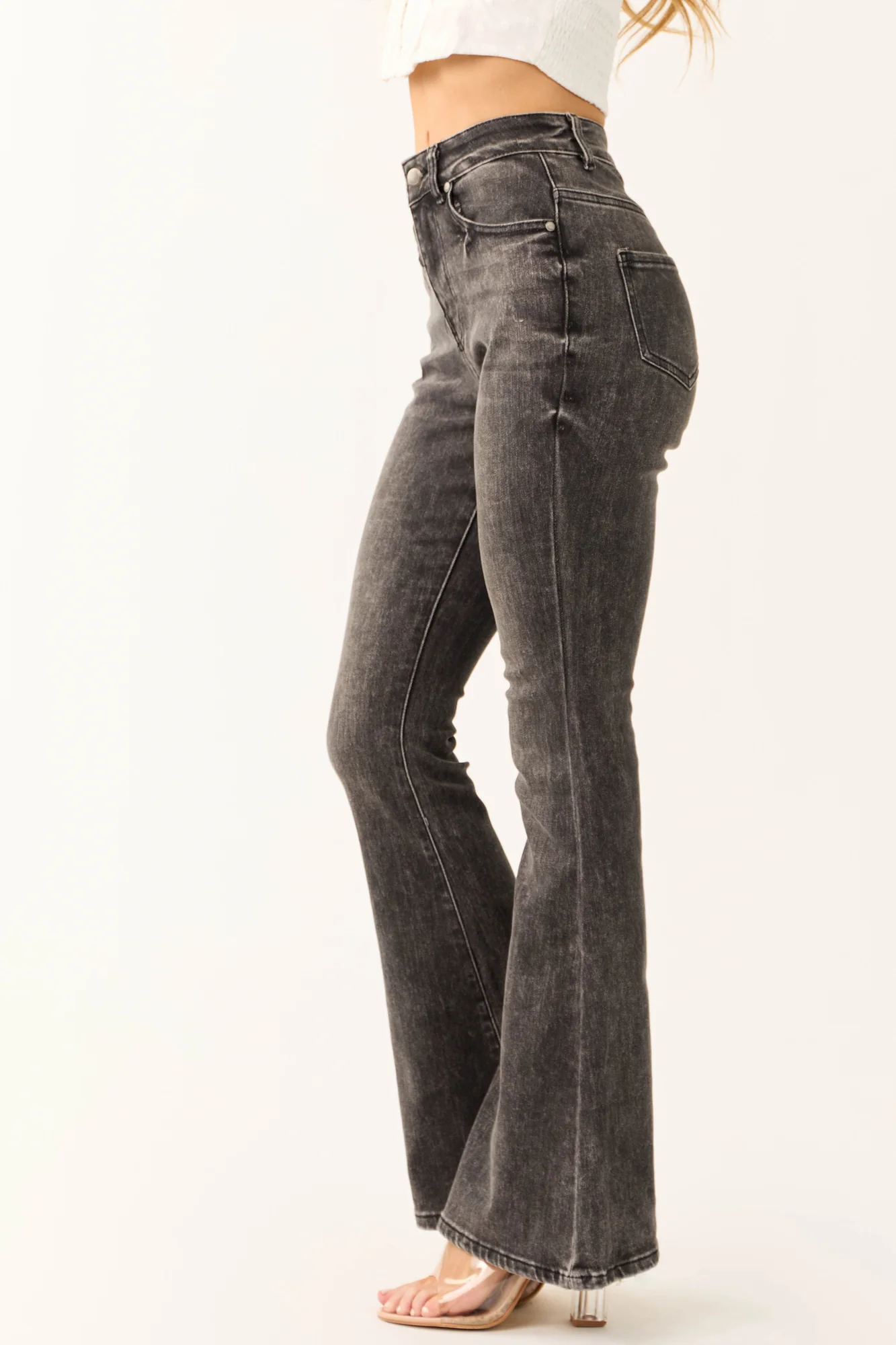 Black Acid Wash Flare Leg Denim Jeans