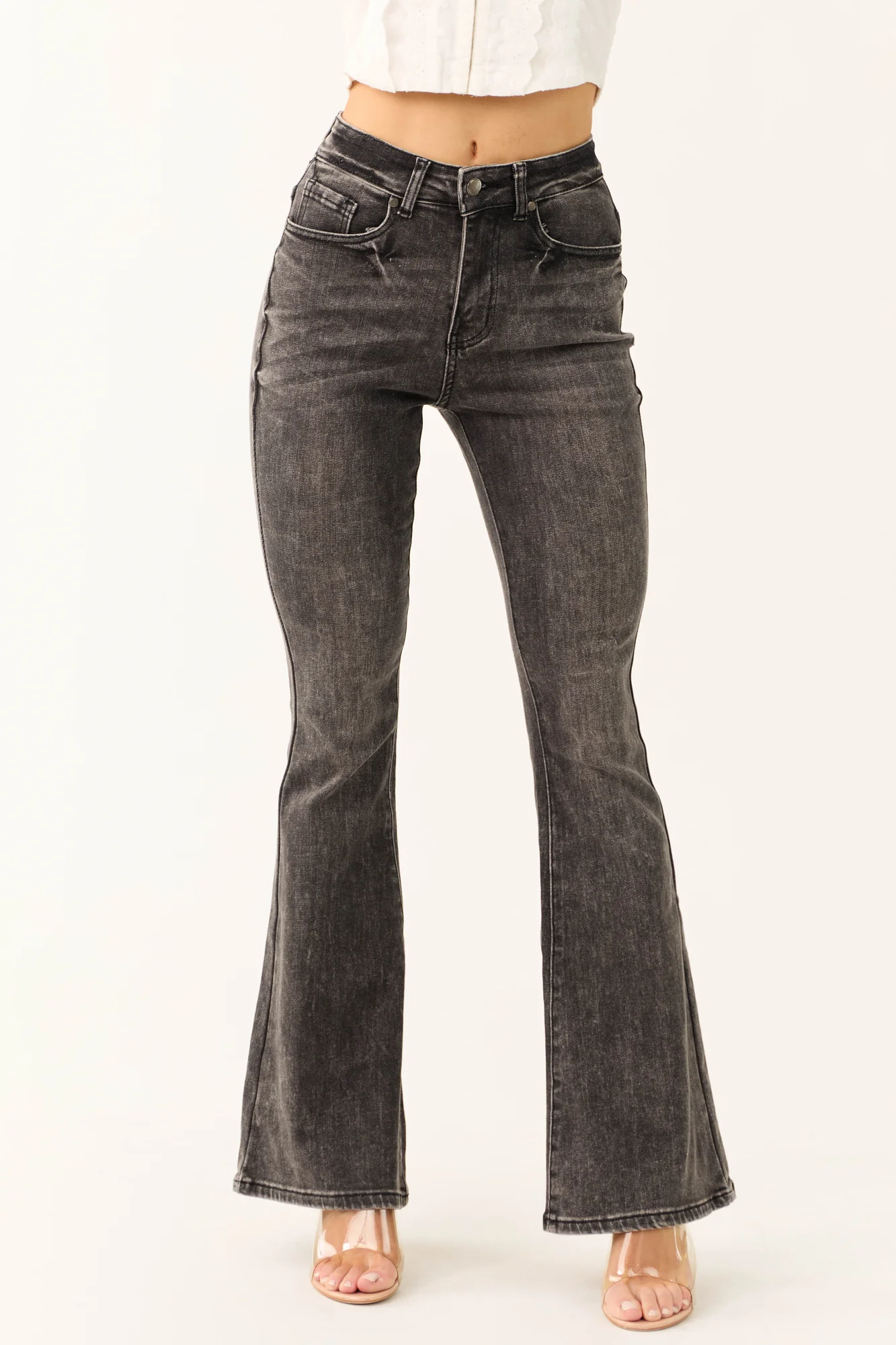 Black Acid Wash Flare Leg Denim Jeans