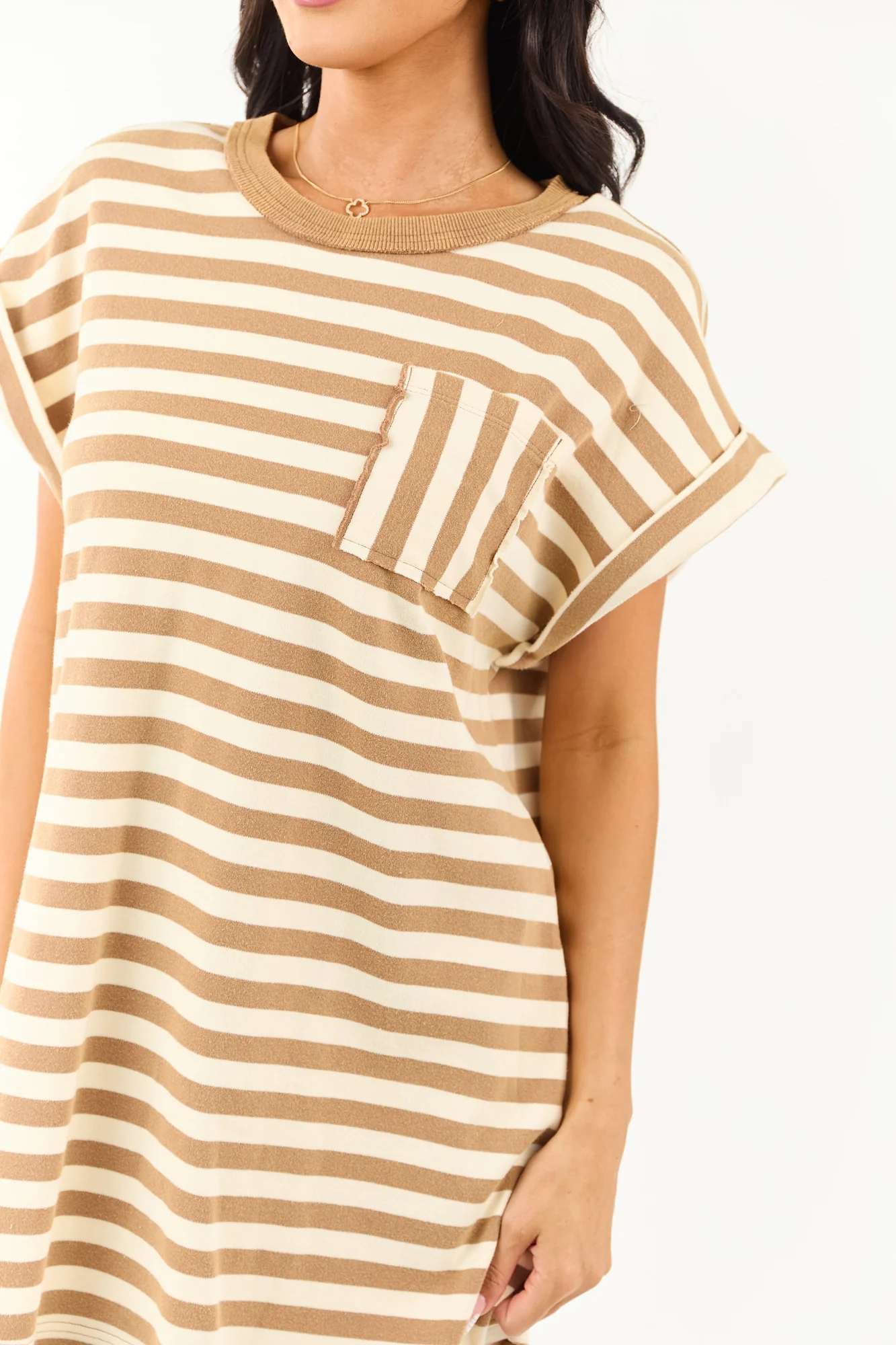 Brown Striped Cotton Shift Dress