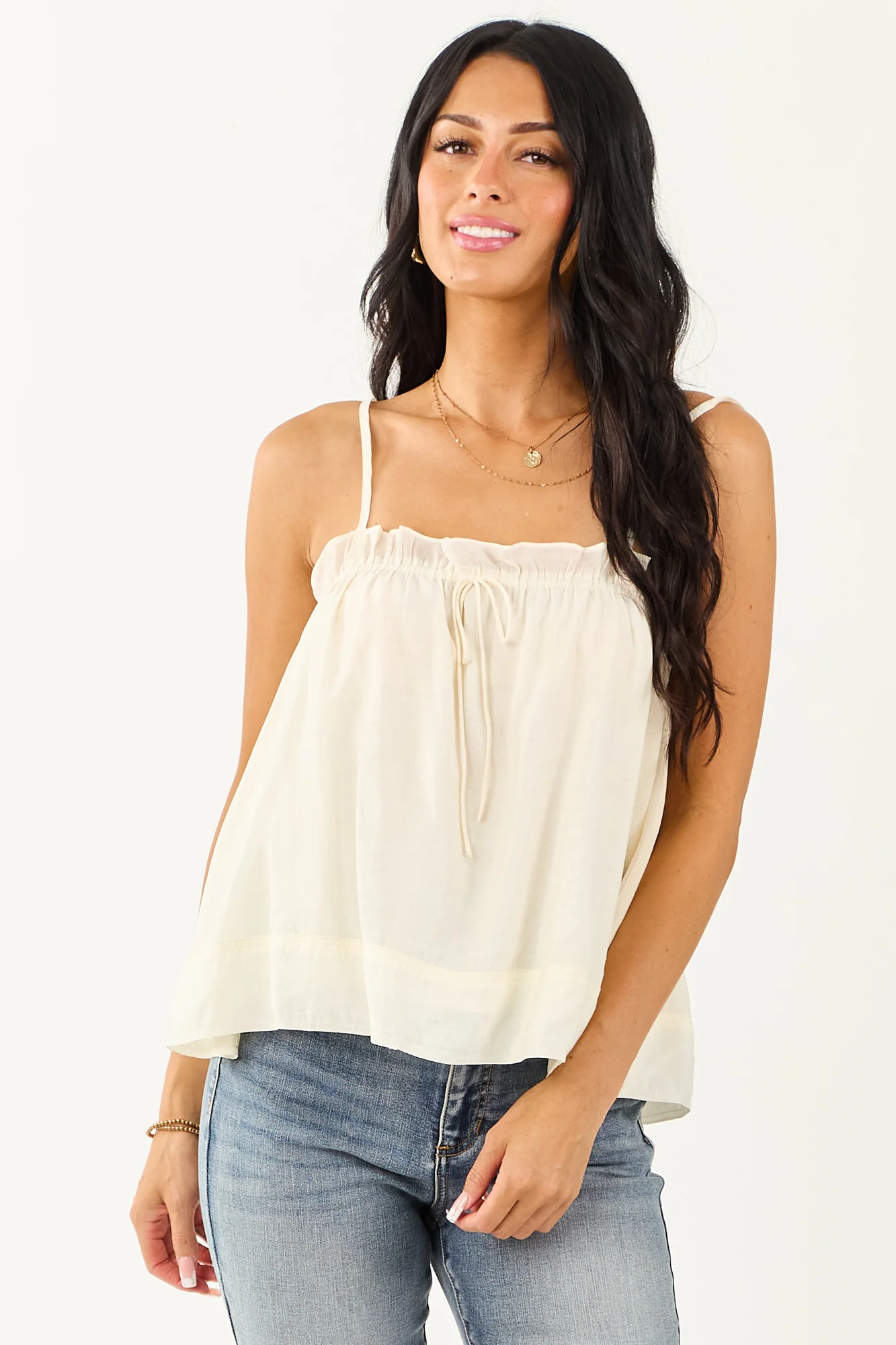 White Square Neck Ruffle Tank Top