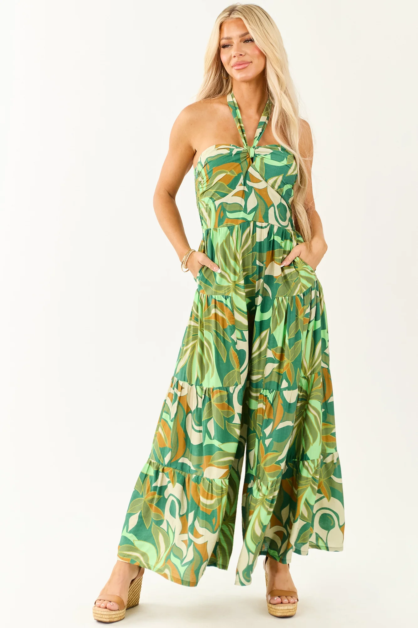 Tropical Tiered Palazzo Leg Jumpsuit