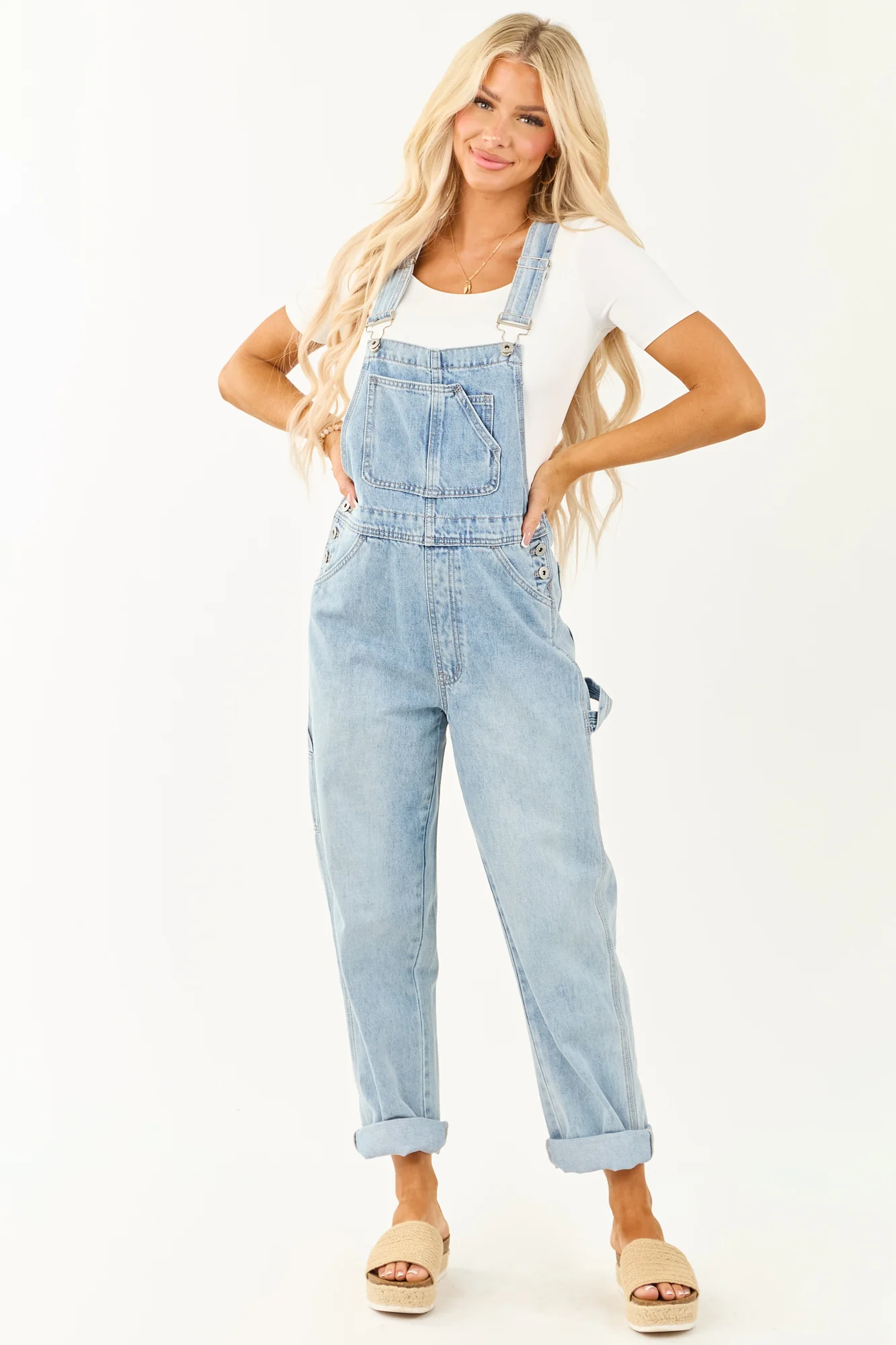 Light Wash Utility Straight Leg Overalls